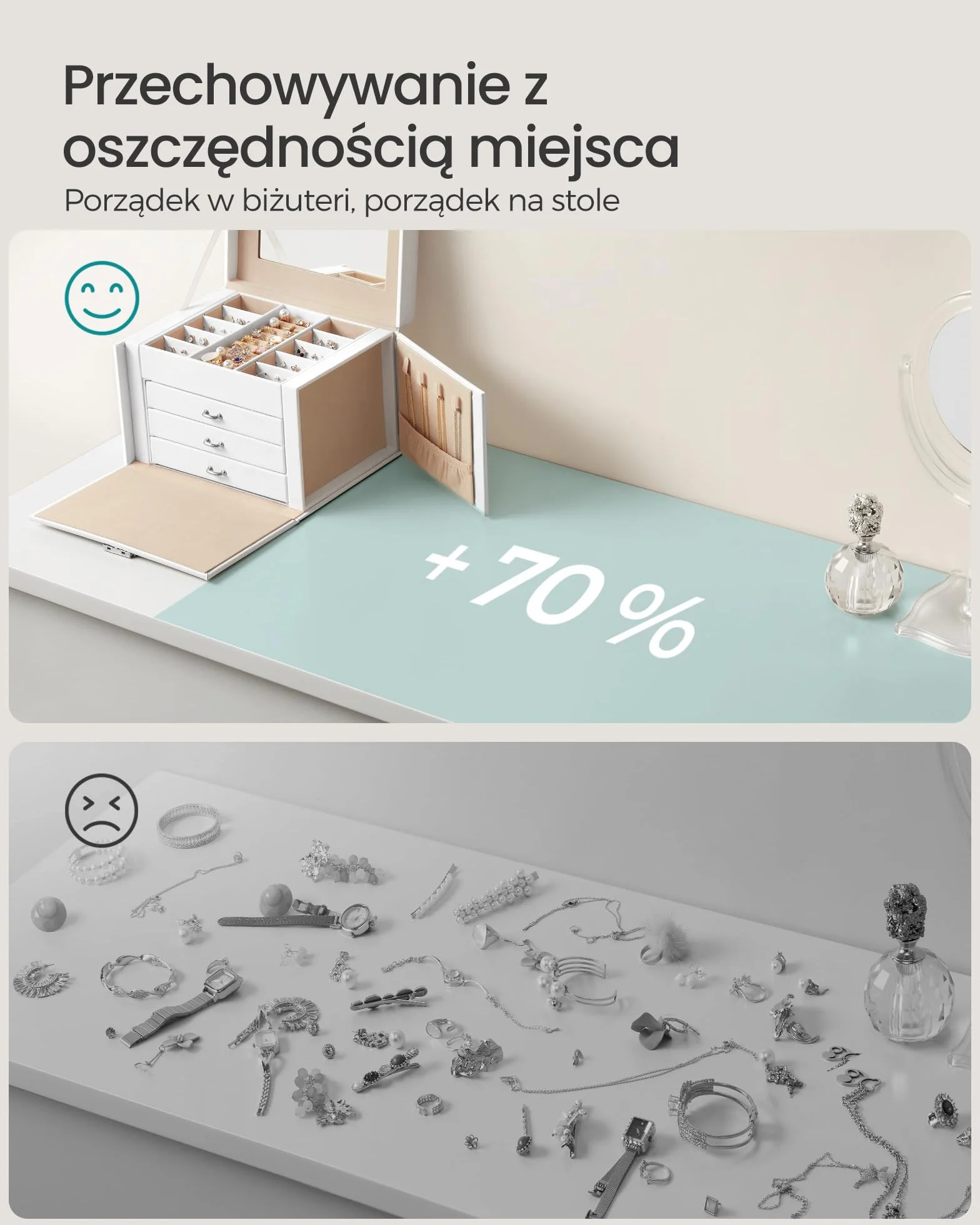 SONGMICS JBC159W01 szkatułka na biżuterię, z 4 poziomami, wyściółka wewnętrzna z aksamitu, Boże Narodzenie, kolor biały