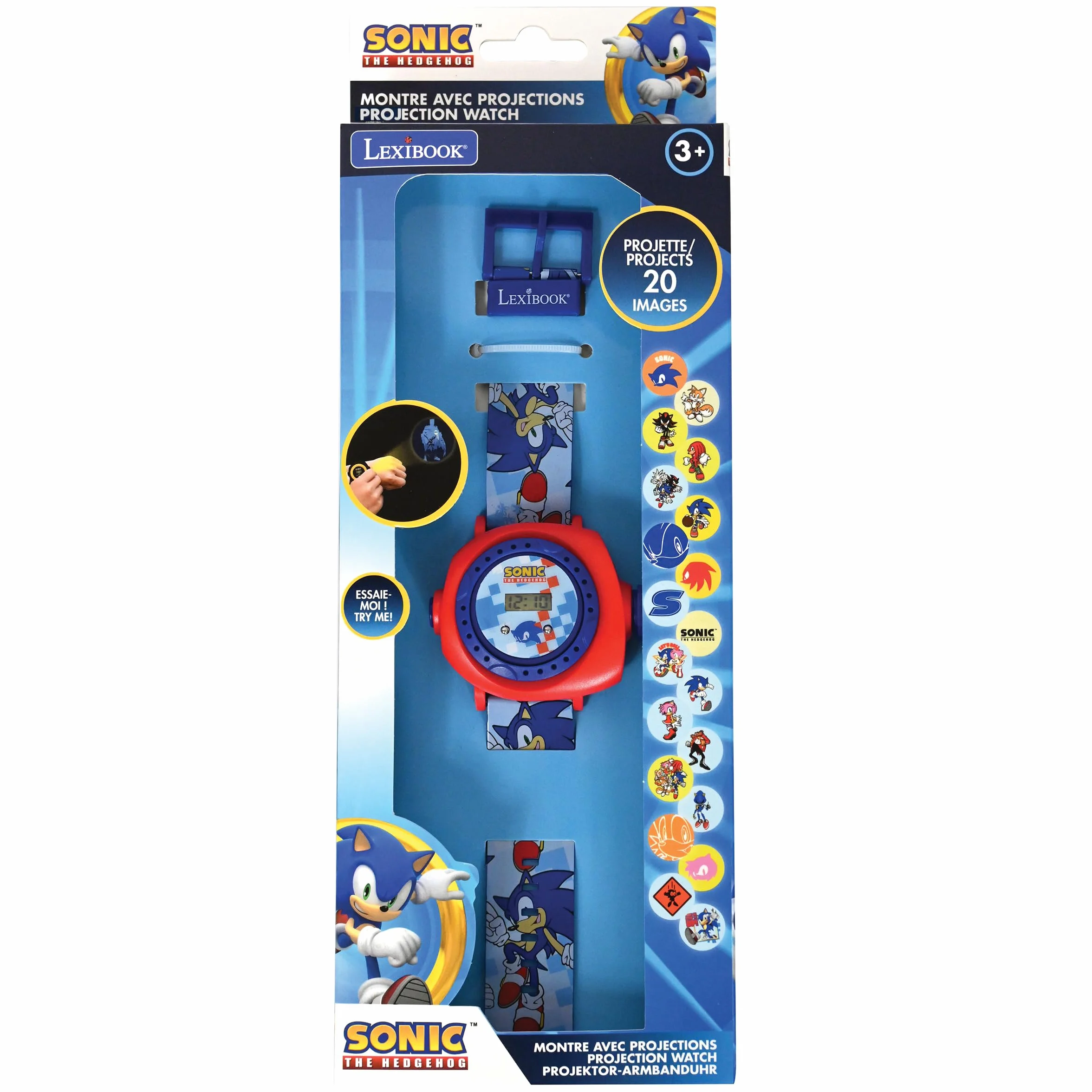 LEXIBOOK, Sonic The Hedgehog, regulowany cyfrowy ekran projekcyjny, projekty 20 obrazów Sonic, dla dzieci, niebieski/czerwony, DMW050SNLXB
