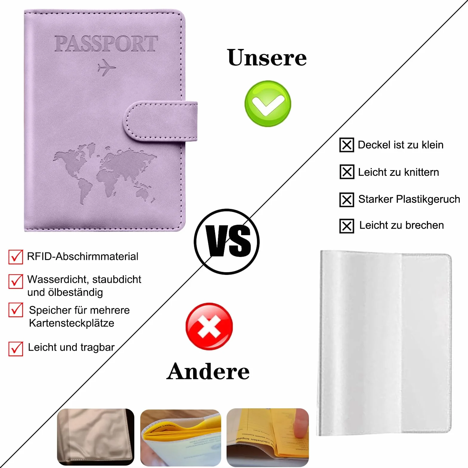 Toctax Etui na paszport podróżny blokada RFID etui na paszport ze skóry PU Portfel paszportowy na dokumenty z magnetyczną klamrą, B-violet, 11 cm x 15 cm x 1.8 cm, Nowoczesny