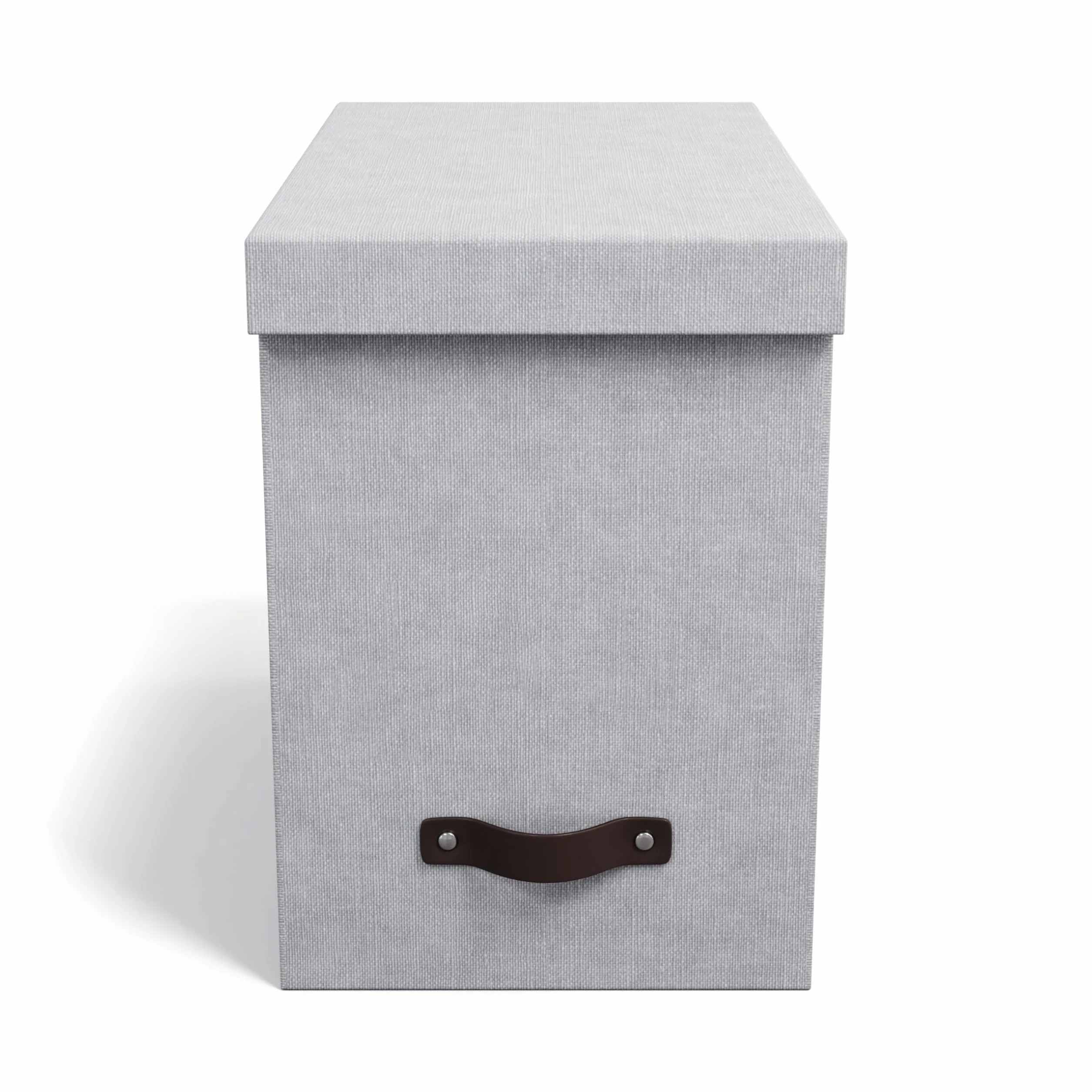 Bigso Box of Sweden JOHAN Pudełko z pokrywką – stylowe pudełko archiwalne z 8 zawieszanymi skoroszytami – pudełko na teczki wiszące z płyty pilśniowej i papieru o stylowym wyglądzie lnu – jasnoszare