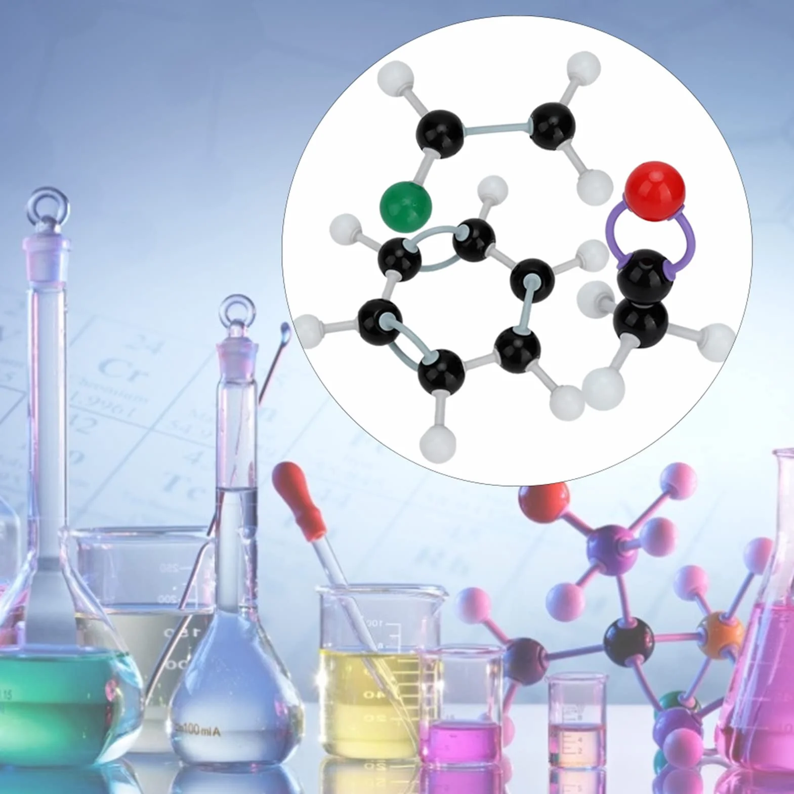 Model molekularny chemiczny, 267 elementów, zestaw do budowy struktur organicznych i nieorganicznych, dla uczniów i nauczycieli