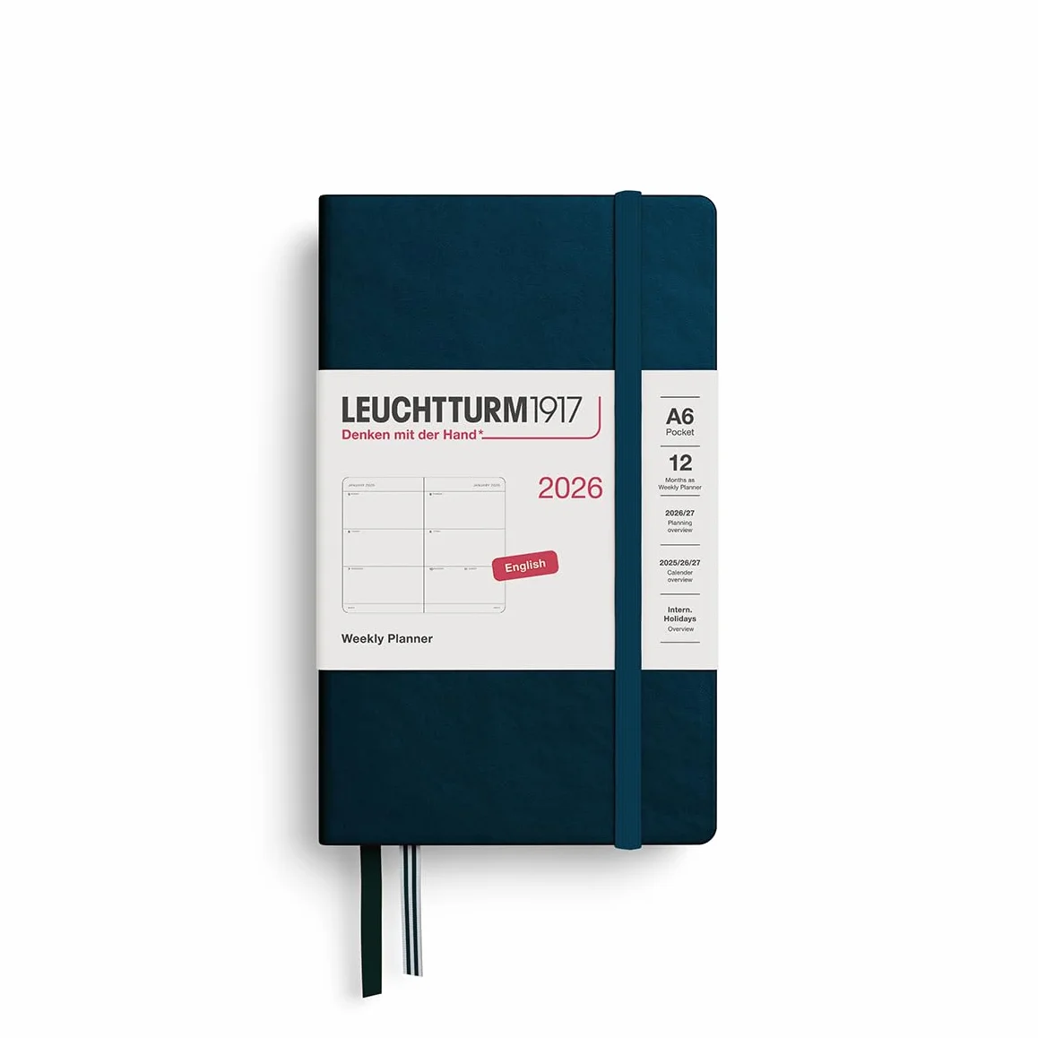 LEUCHTTURM1917 372728 kalendarz tygodniowy Pocket (A6) 2026, Deep Sea, angielski