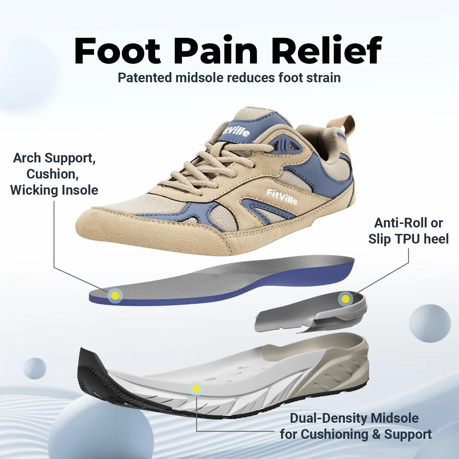 FitVille Sneakers Męskie buty do biegania Extra Wide Buty sportowe Antypoślizgowe trampki Oddychające buty do biegania po drodze Jogging chodzenia Szerokie stopy