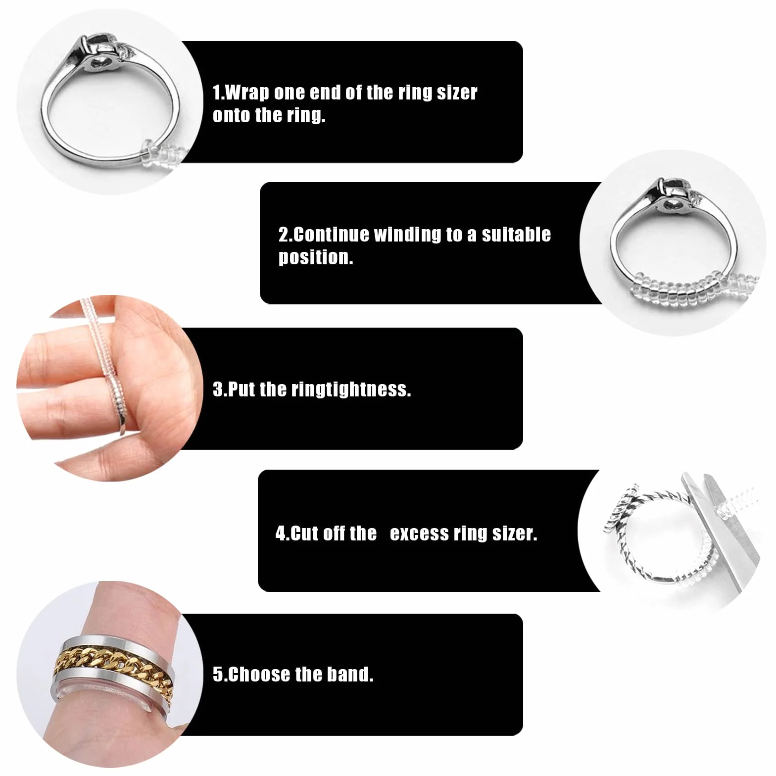 KINBOM 21 Sztuk Ring Size Adjusters, z Sciereczka do Polerowania Narzedzie Pomiarowe Niewidoczny Luzny Rozmiar Pierscionka Przezroczysty Reduktor Rozmiaru dla Obraczek Damskich