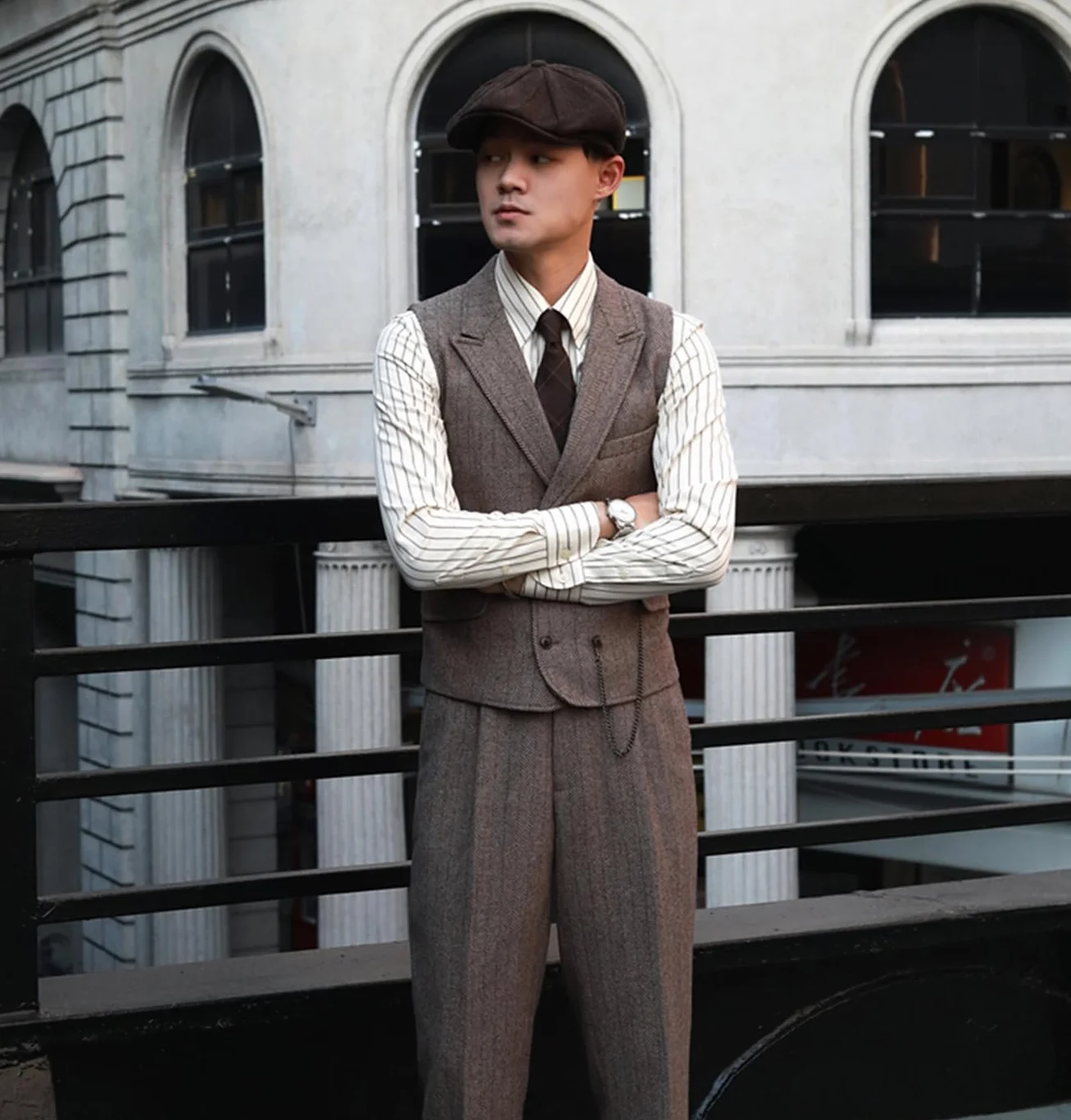 Tuikayoo Męski garnitur formalny tweed wełna w jodełkę, 3 sztuki, na wesele, slim fit, strój na studniówkę, smokingi dla świadków