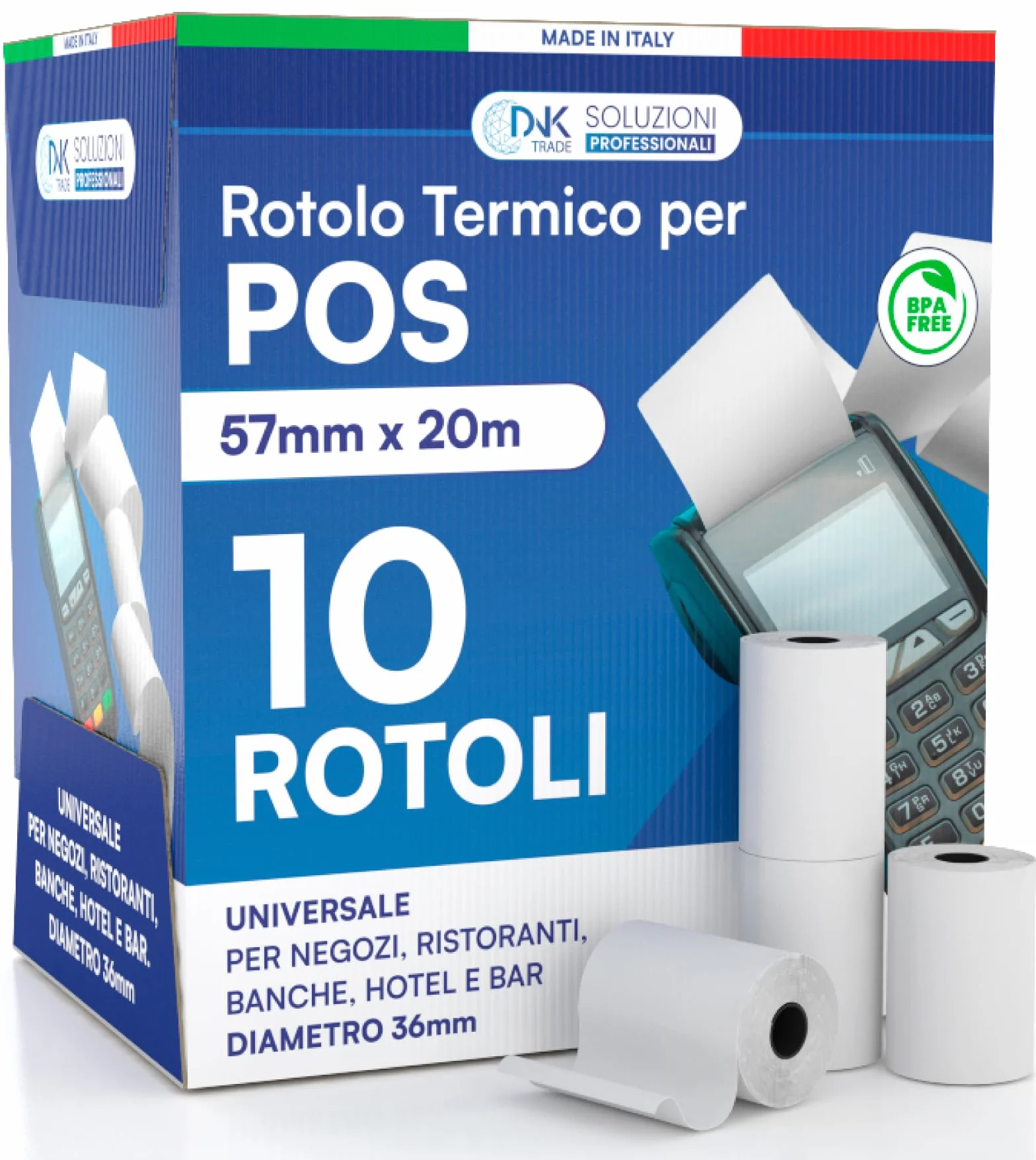 10 rolek termotransferowych o wymiarach 57x20 w jakości premium, idealne do urządzeń Nexi, Nexa, Sumup POS i innych kompatybilnych urządzeń POS (10)