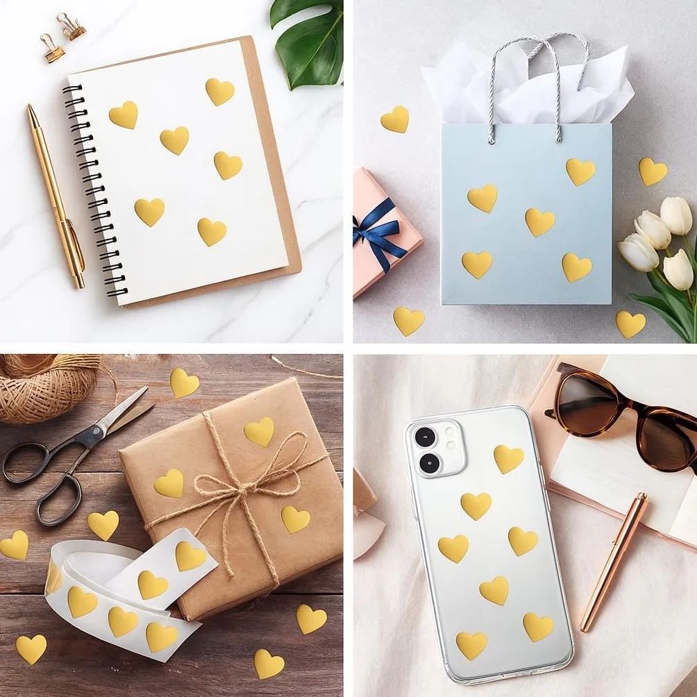 Naklejki w kształcie serca 600 sztuk naklejki złote serca błyszczące samoprzylepne etykiety w kształcie serca na Walentynki opakowania ślubne prezenty DIY scrapbooking zamknięcie kopert