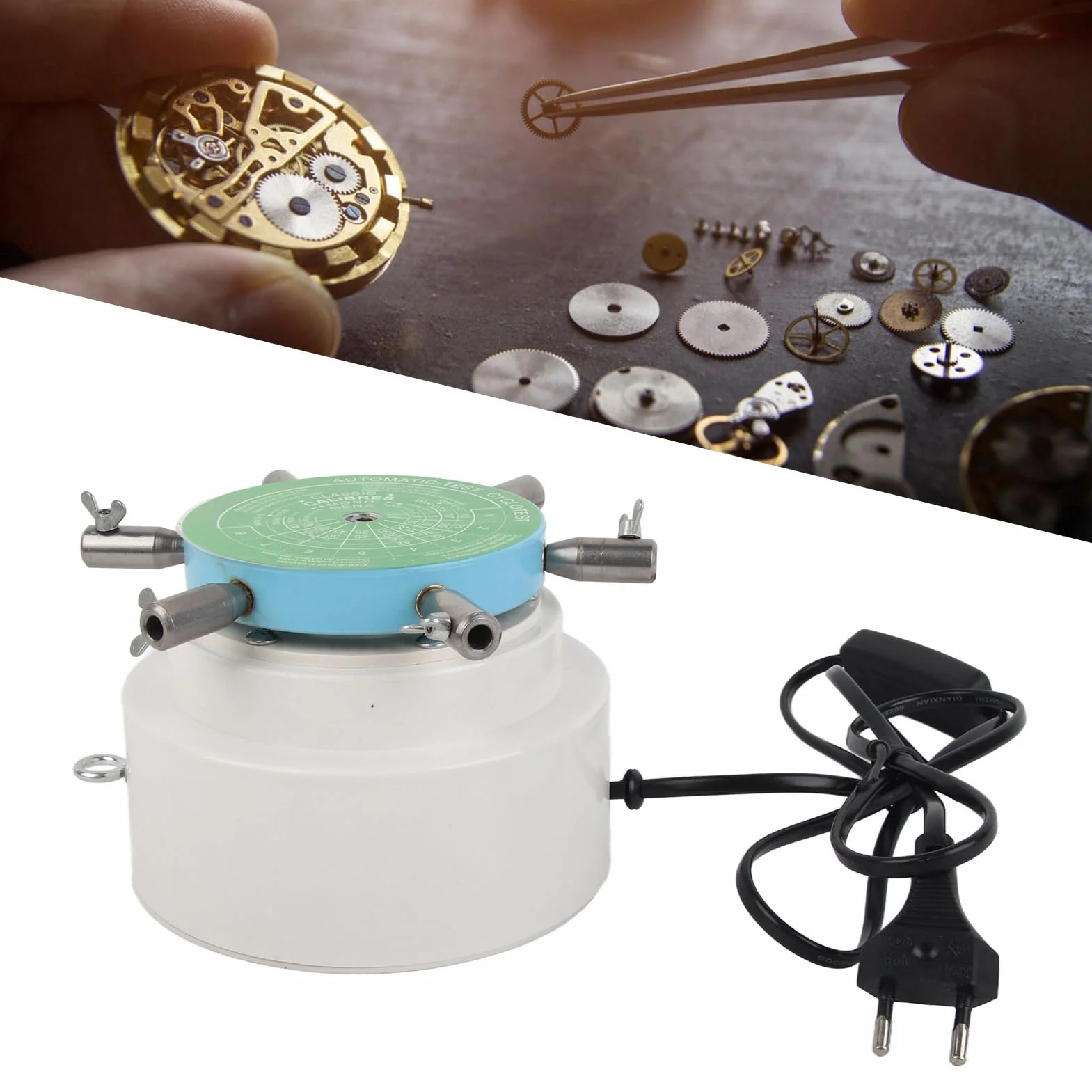 6 Arms Watch Winder Machine,6 Arme Uhrenbeweger Maschine Automatischer mechanischer Machine, Reparaturwerkzeug für Uhrenreparaturwerkzeug EU-Stecker AC250V Auto Tester AC 250V 2,5/min