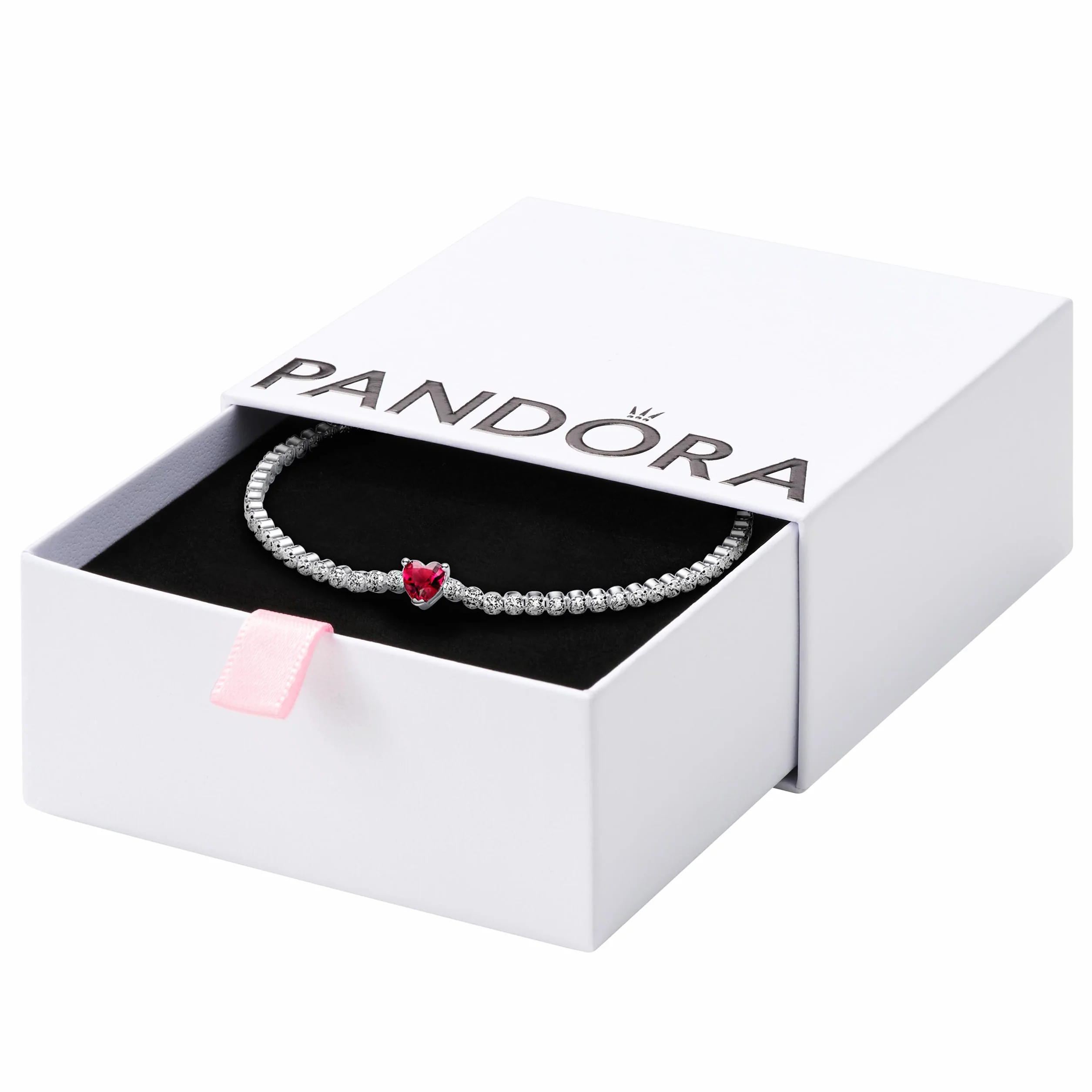 Pandora Timeless Bransoletka tenisowa ze srebra próby 925 z czerwonym kryształem i przezroczystą cyrkonią