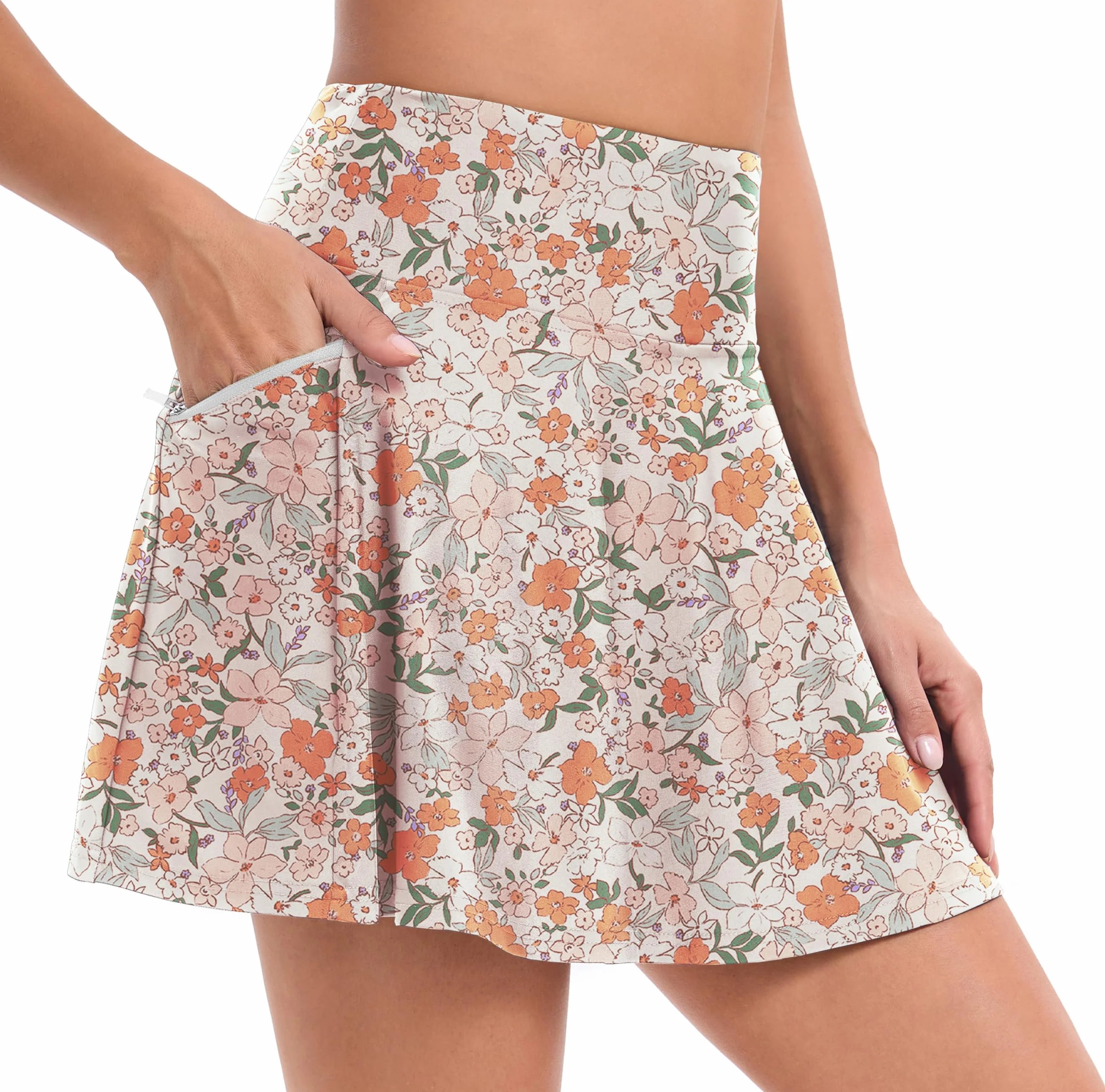 Timuspo Damskie szorty kąpielowe, moda kąpielowa, spódnica do bikini, wysoka talia, spódnica sportowa, spodenki do pływania, spódnica plażowa z 4 kieszeniami