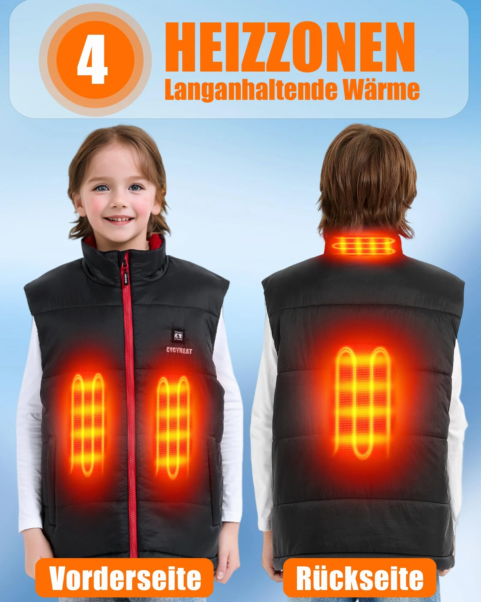 Ogrzewana kamizelka dziecięca z powerbankiem 10 000 mAh, 7,4 V – kamizelka grzewcza dla chłopców i dziewczynek, płaszcz, ogrzewana kamizelka do jazdy na nartach, 3 strefy grzewcze i 3 poziomy