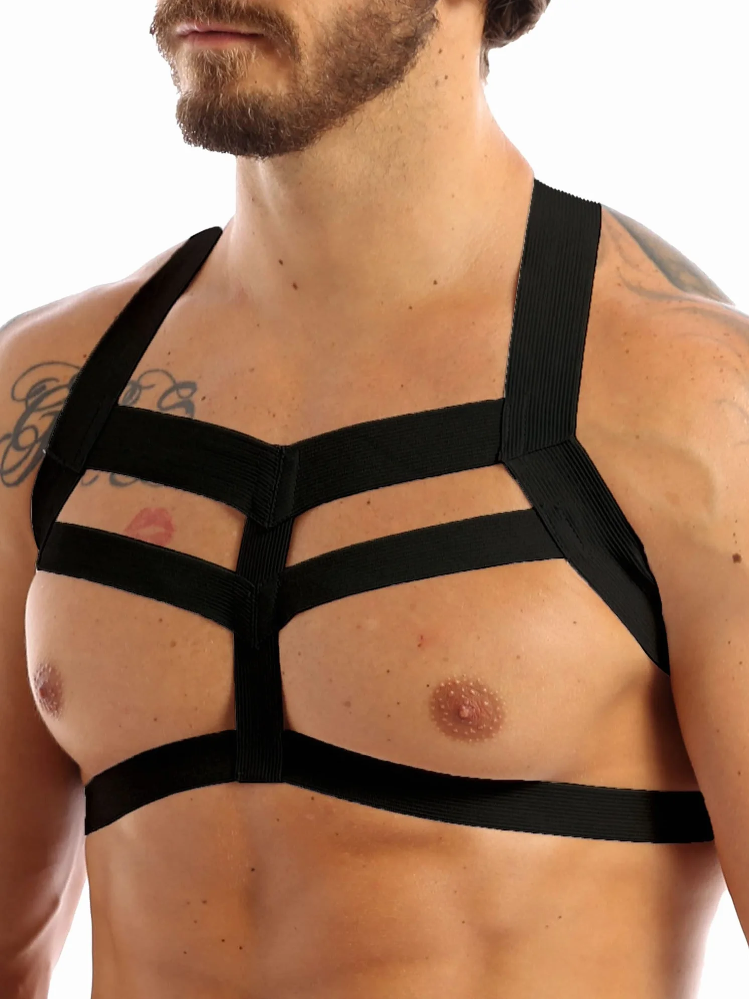 Freebily Body Chest Uprząż Męski Gej Nylon Wiszący Sportowy Pas na klatkę piersiową Uprząż Seksowna Bielizna Gorąca Otwarta Podkoszulek Kulturystyka Pasek Steampunk Top
