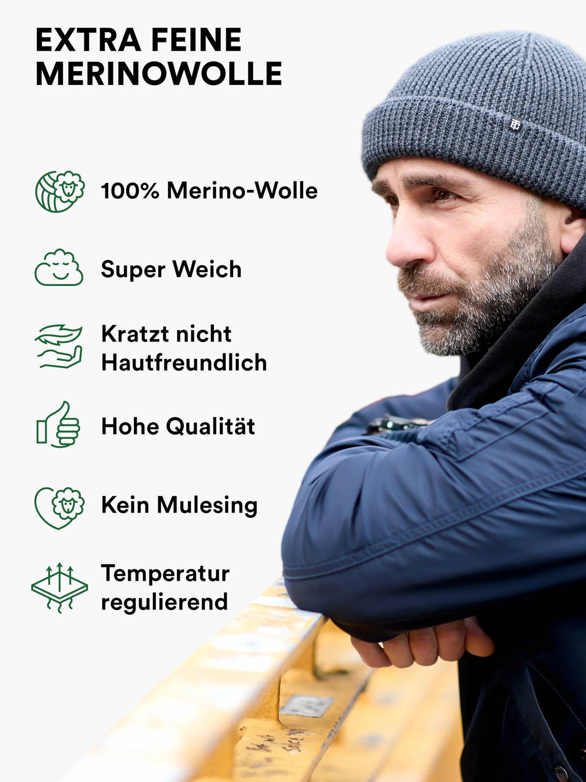 Enter the Complex® Fisherman Beanie, 100% wełna z merynosów, czapka Trawler, Troyer, dzianina, dla kobiet i mężczyzn