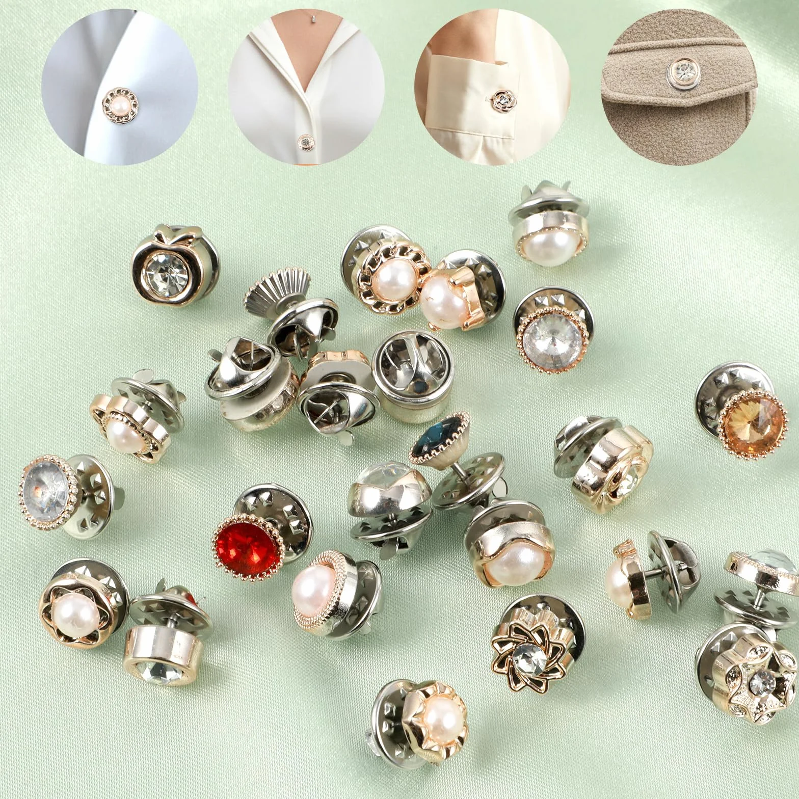 30 szt. bez szycia niewidoczne guziki perłowa broszka guzik damski, cyrkonie mini broszka przypinki, dekoracyjna perłowa broszka stałe szpilki dla kobiet torba DIY bluzki odzież koszula bluzka szal