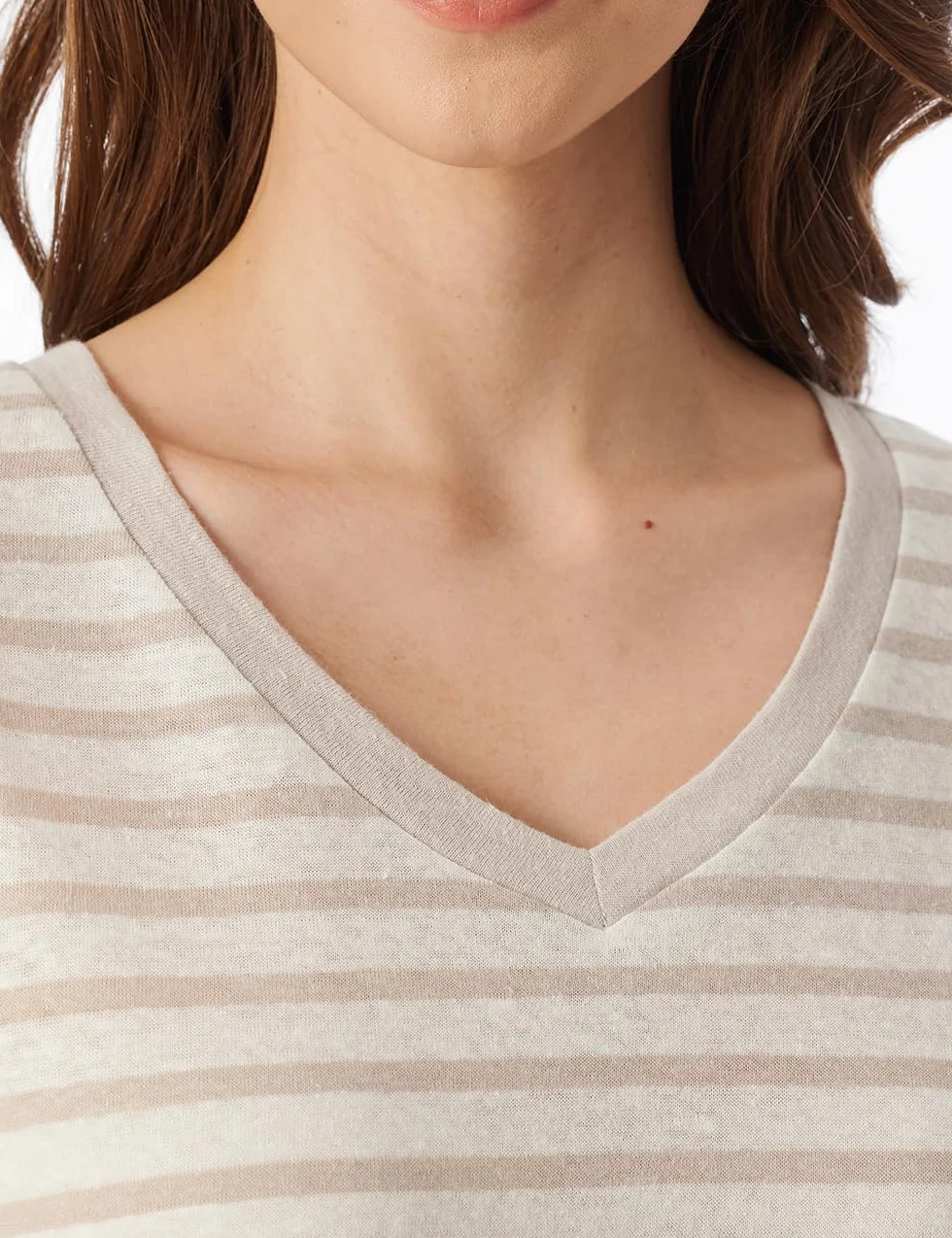 Schiesser Góra od pidżamy Kobiety Schiesser Damen Schlafshirt Kurzarm Leinen - Mix + Relax