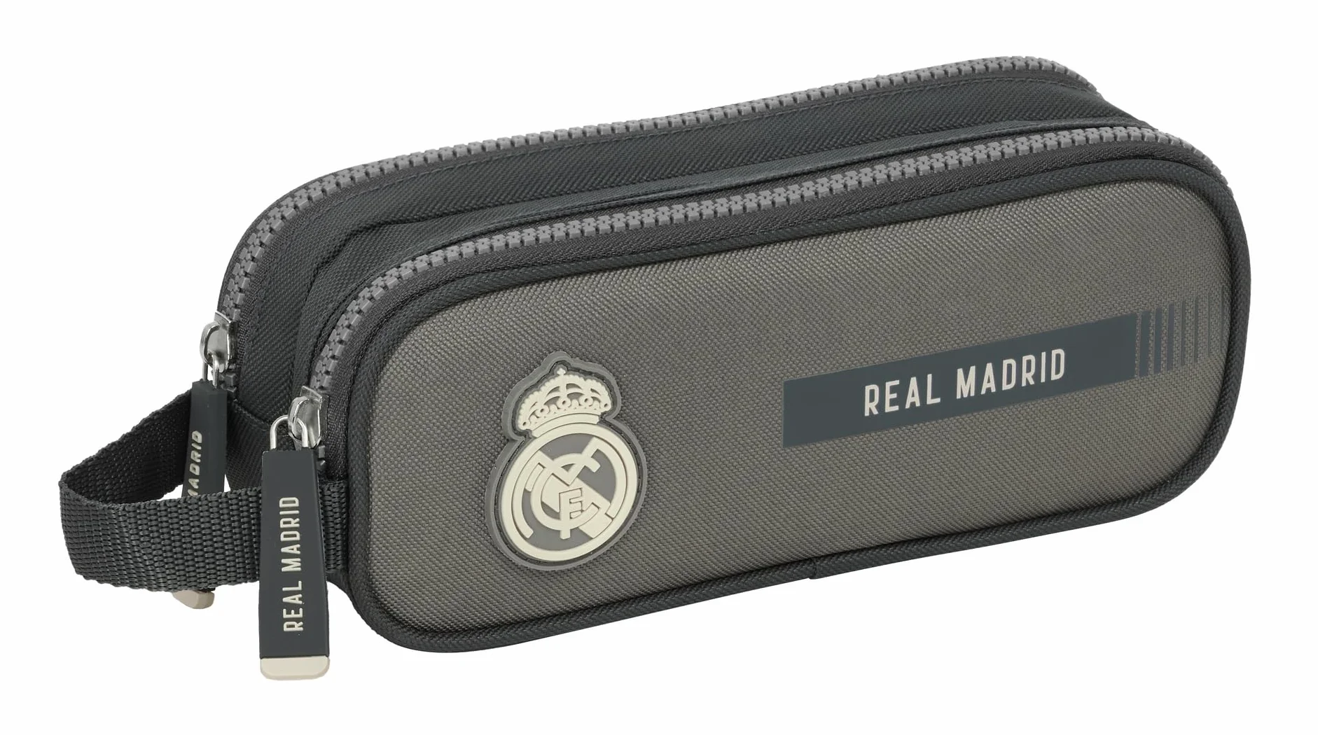 Safta REAL MADRID 3. WYPOSAŻENIE 24/25 - Podwójny piórnik dla dzieci, piórnik dla dzieci, idealny dla dzieci w wieku szkolnym, wygodny i wszechstronny, jakość i wytrzymałość, 21x6x8 cm, Szary, M,