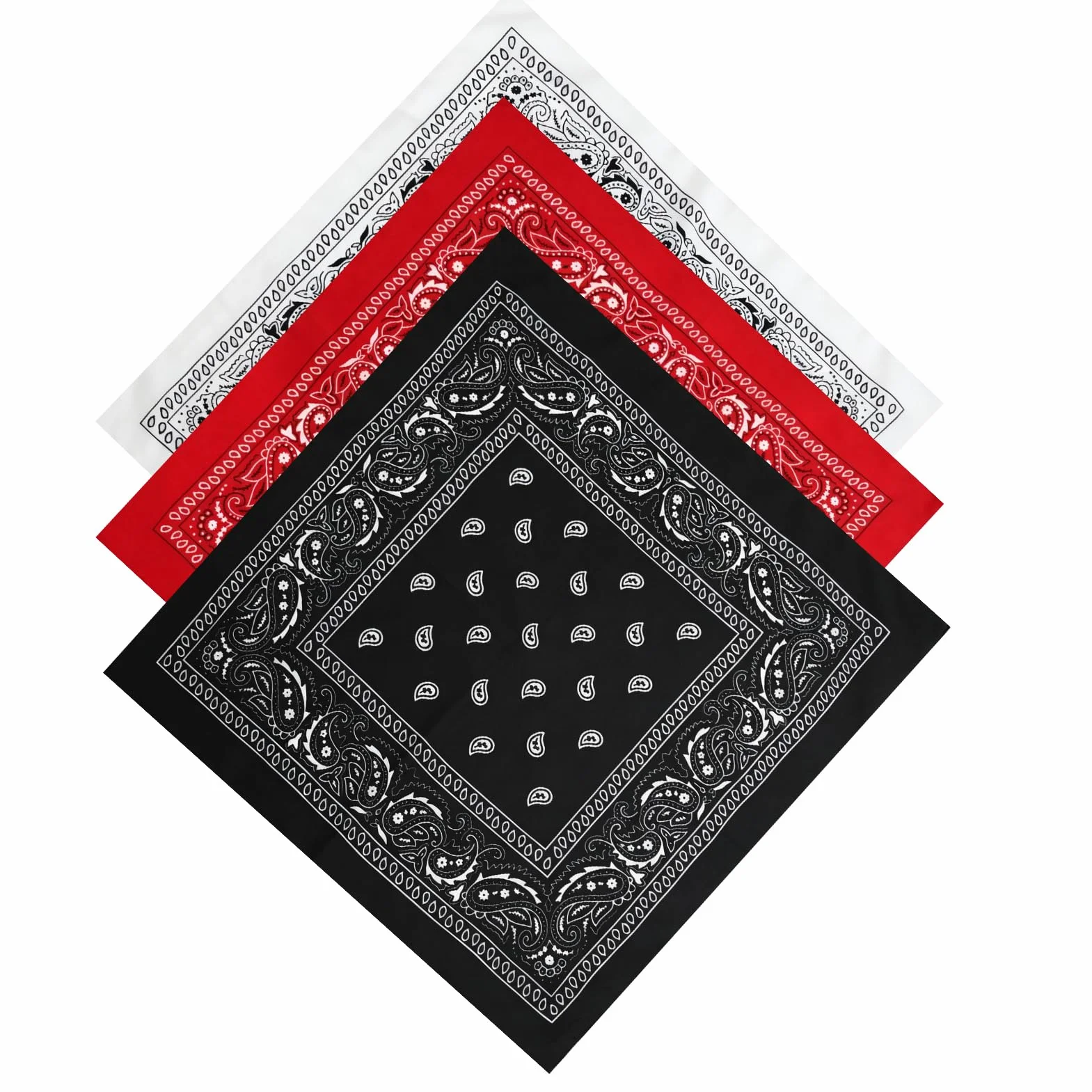 Bandana zestaw 3 sztuk, 54 x 54 cm, wzór Paisley, chusta na głowę, chusta na głowę, opaska na czoło, unisex, poliester, lekka, oddychająca, dla rowerzystów, jazdy na rowerze, na nartach