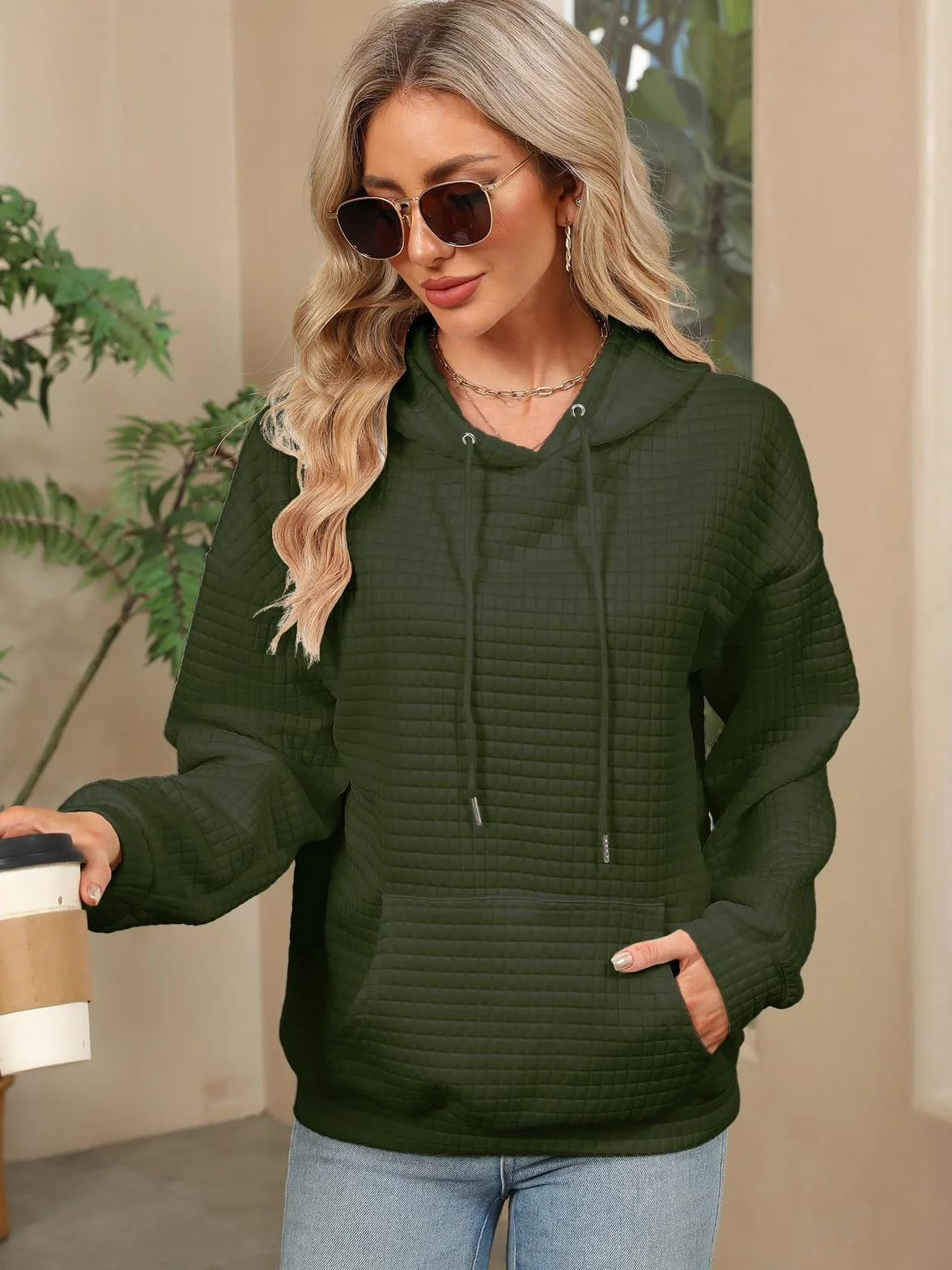 Decorie Damska zimowa bluza z kapturem z długim rękawem sweter damski na co dzień bluza z kapturem elegancka bluza