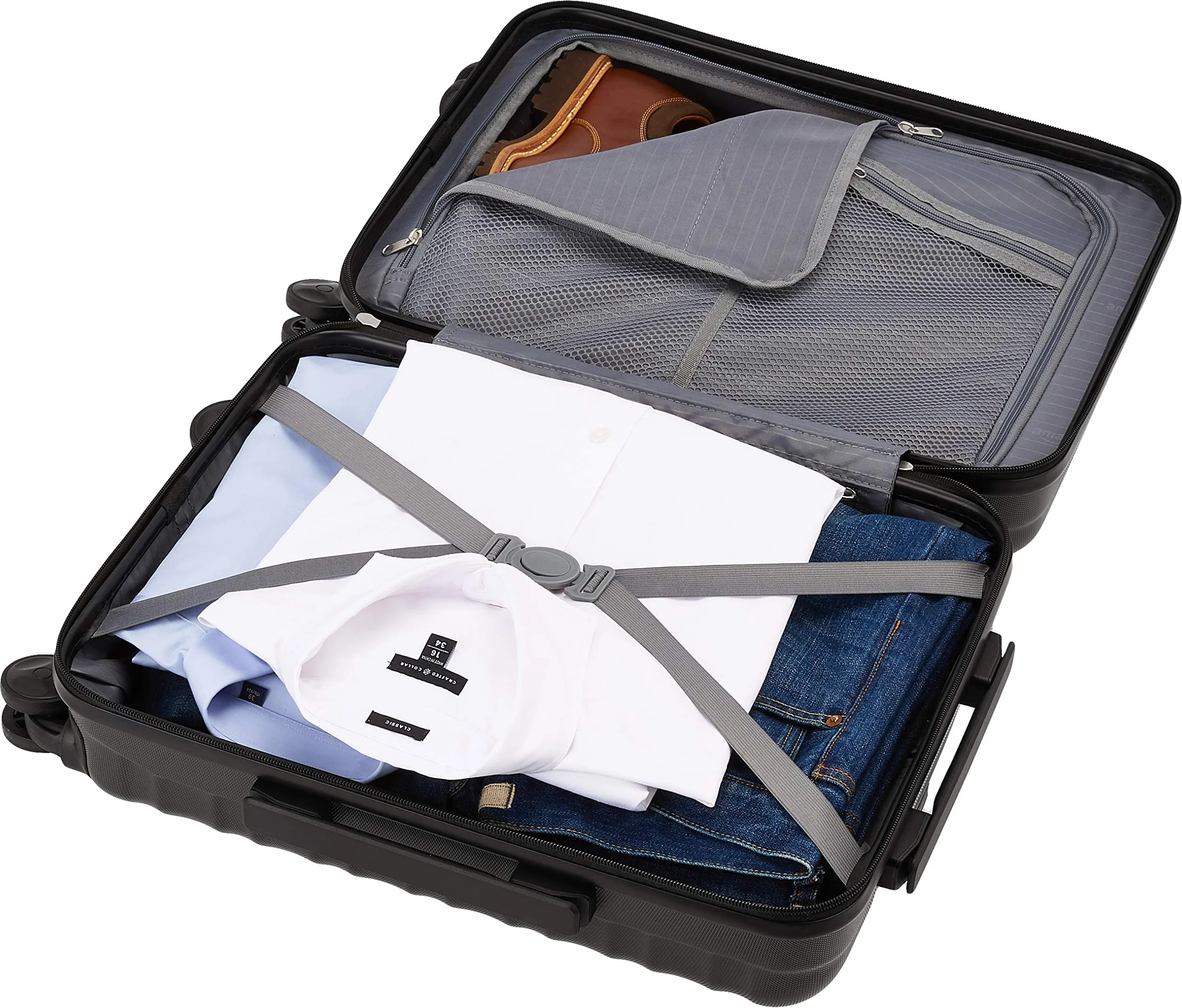 Amazon Basics Walizka Kabinowa Twarda - Bagaż Podręczny ABS Zatwierdzony dla Ryanair - Odporna na Zarysowania i Lekka - 55 x 40 x 20cm - Czarny