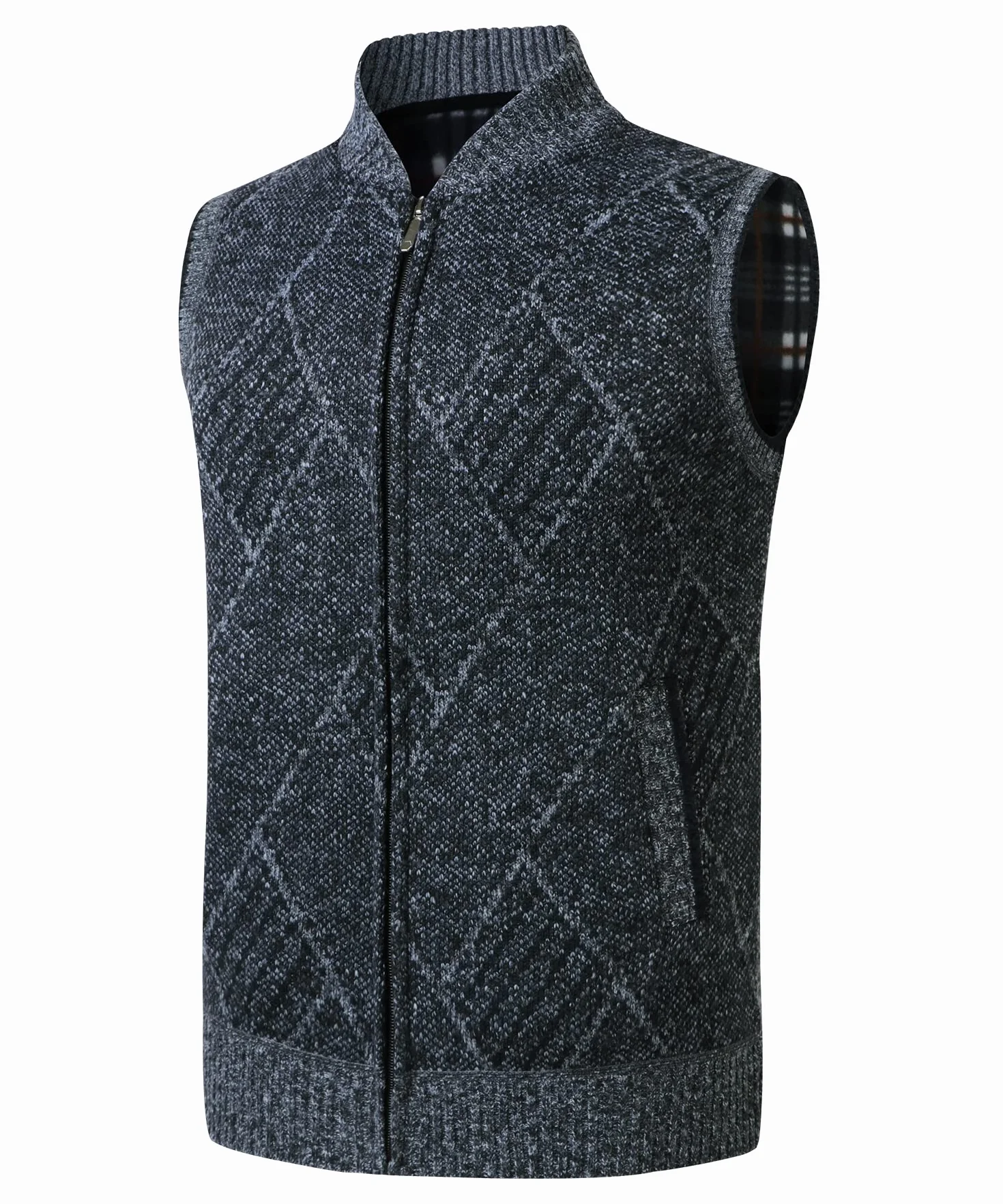 Męski dzianinowy kardigan gruby sweter kamizelka bez rękawów dżentelmen kamizelka slim fit pełny zamek błyskawiczny dzianina z podszewką polarową jesień zima sweter na co dzień dzianinowe