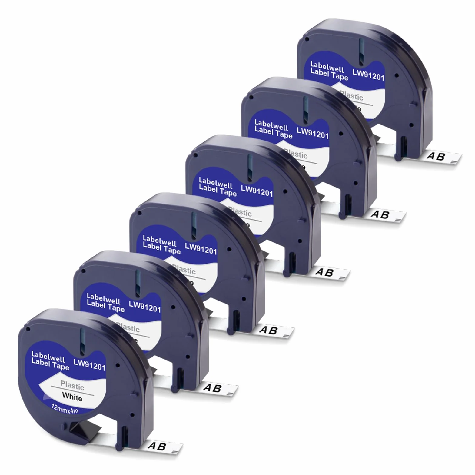 6 x Labelwell taśma do etykiet kompatybilna z Dymo 91201/91221/S0721660, taśma do etykiet jako zamiennik do Dymo Letratag czarny na białym do etykiet Dymo Letratag 200B XR LT-100H LT-100T, 12 mm x 4 m