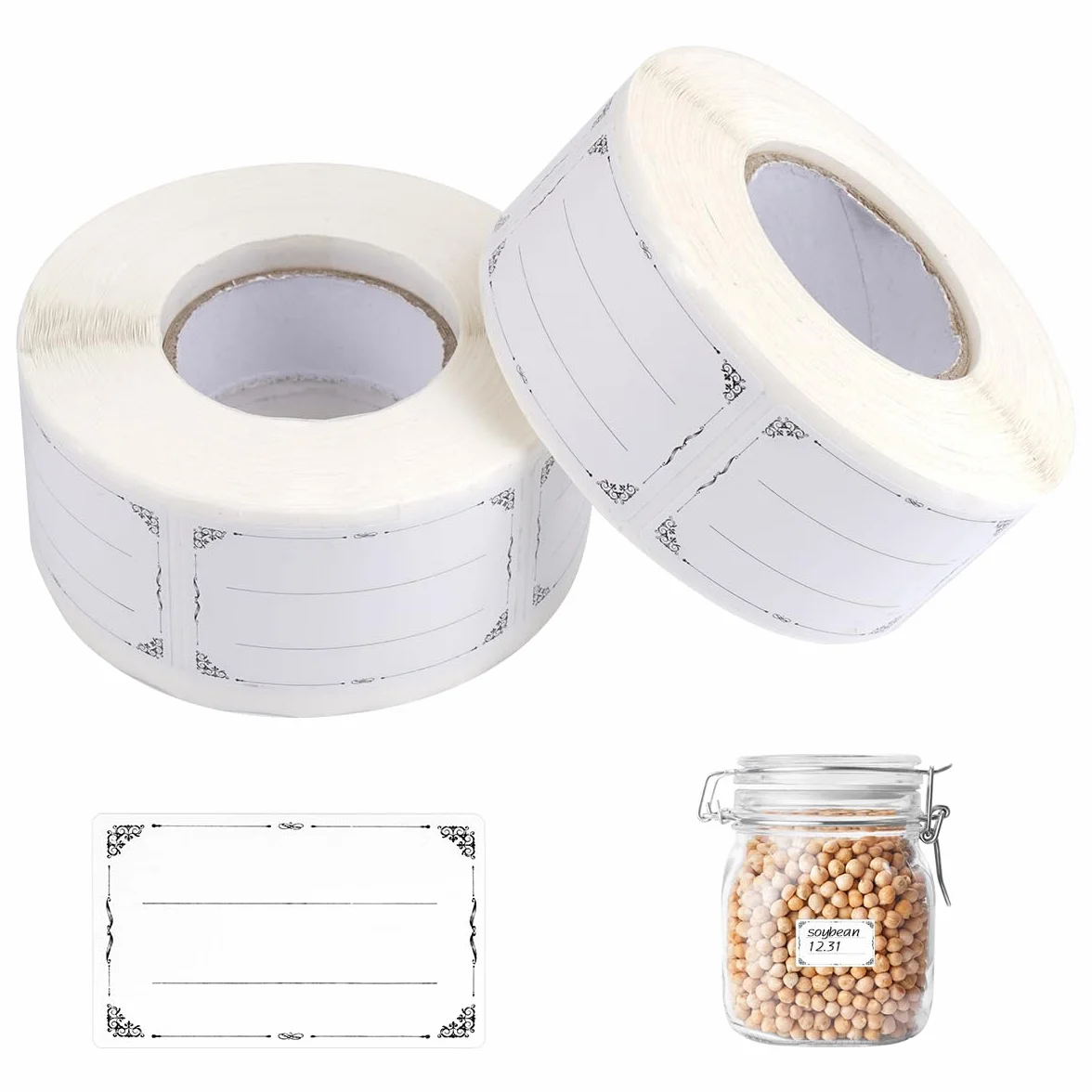 2 rolki 1200 sztuk etykieta do mrożonych produktów, 50 x 30 mm, odklejane etykiety do zamrażania, bez pozostałości, dla mrożonek, samoprzylepne na słoiki na przyprawy