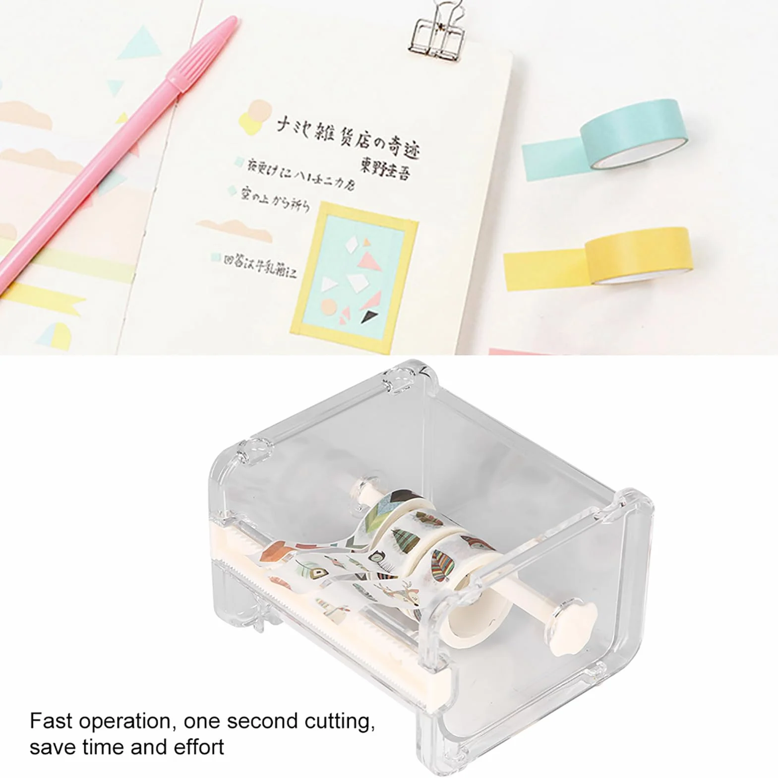 Washi Tape Dispenser, Kunststoff Transparent Washi Tape Cutter Tape Inhaber Roll Tape Inhaber Office Desktop Tool(Weiß)