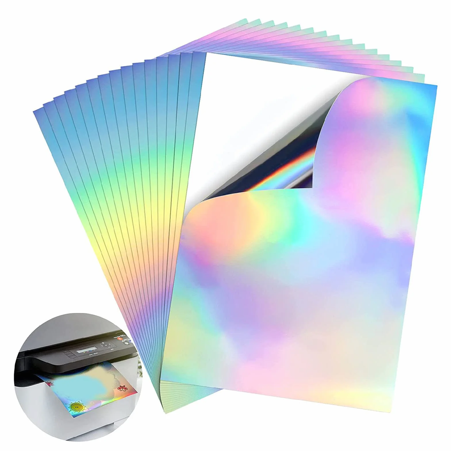 22 Arkusze Holograficzny Papier Samoprzylepny Rozmiar A4 8 X 12 Cali Wodoodporny Szybkoschnący Nadający się do Druku Holograficzny Papier Samoprzylepny do Drukarek Atramentowych