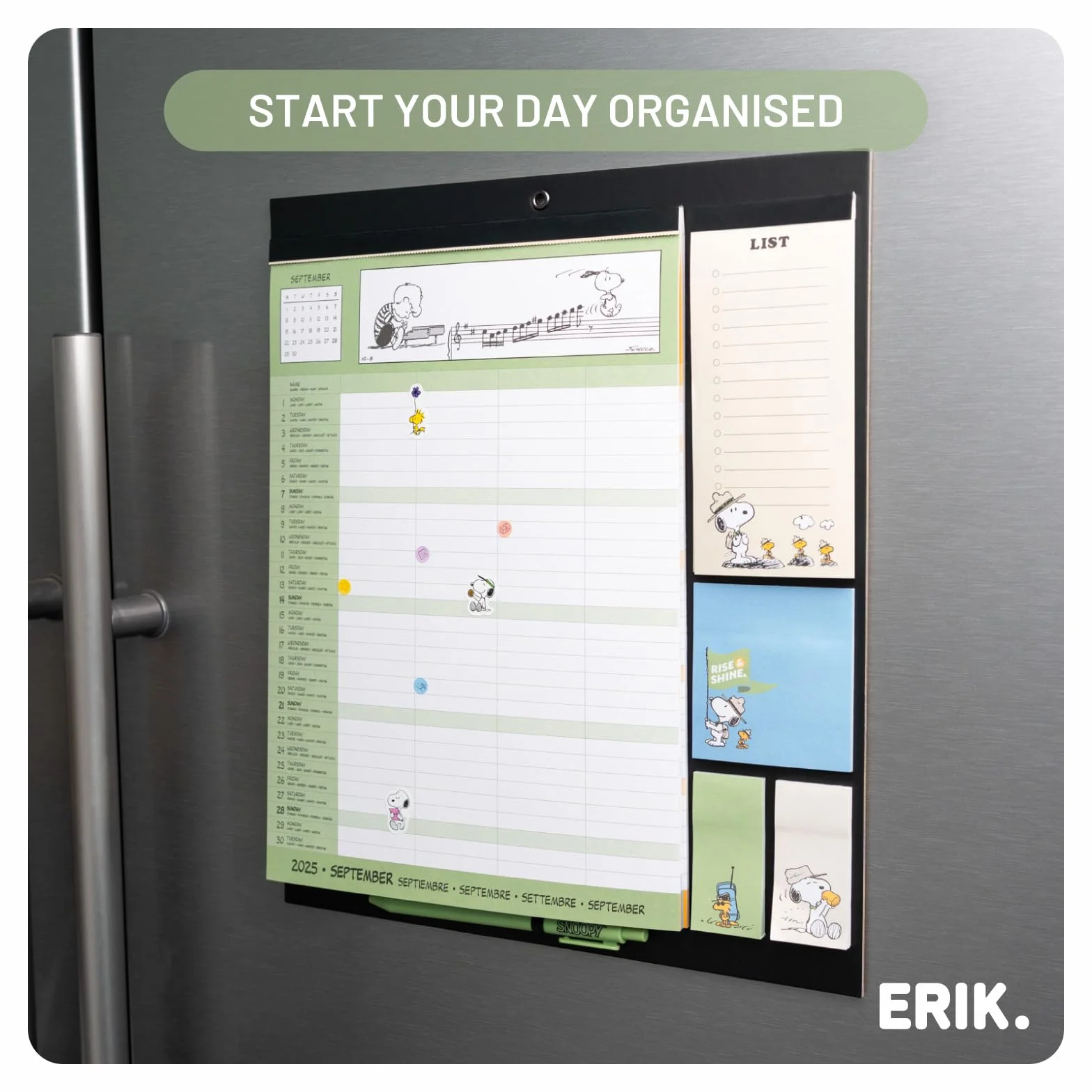 Grupo Erik Magnetic Planner For Fridge - Snoopy Gifts For Family | Magnetic Calendar With Stickers, Pen, Shopping List, Sticky Notes | Family Planner 2026 16 Months Sep 2025 - Dec 2026