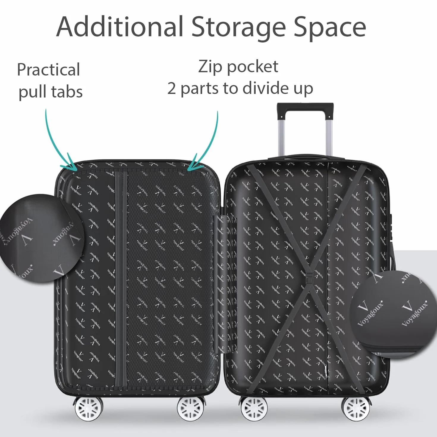 Voyagoux Walizka Kabinowa – 39L, 57x37x21 cm, Mała Walizka, Zamek TSA, Walizka Podróżna na Kółkach, 4x Kółka 360°, Wytrzymała i Lekka, Czarna