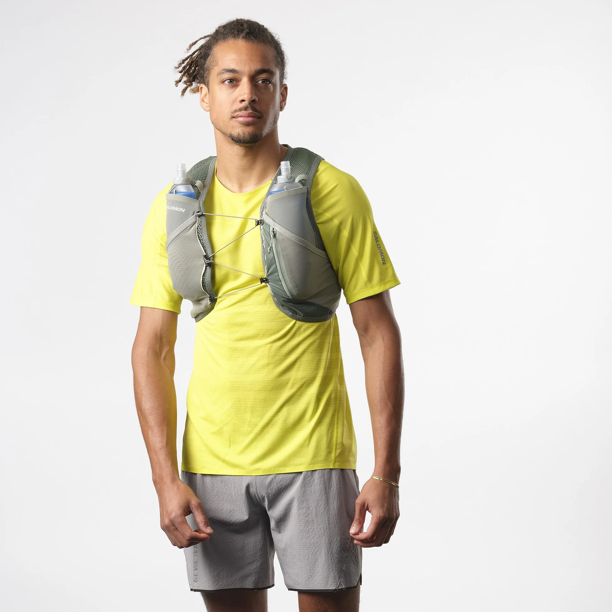 Salomon Active Skin 4 Unisex kamizelka do biegania nawodnienie szlak turystyczny z butelkami w zestawie, precyzyjne dopasowanie, 4 l i zoptymalizowane przechowywanie, zielona, S