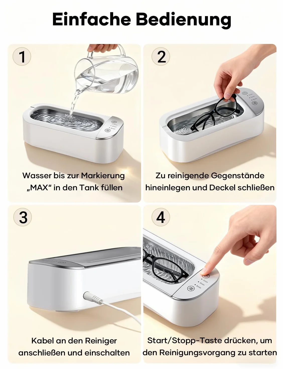 Ultrasonic Cleaner ultradźwiękowe urządzenie do czyszczenia okularów, 450 ml, z 3 funkcjami czasowymi, do okularów, biżuterii, zegarków