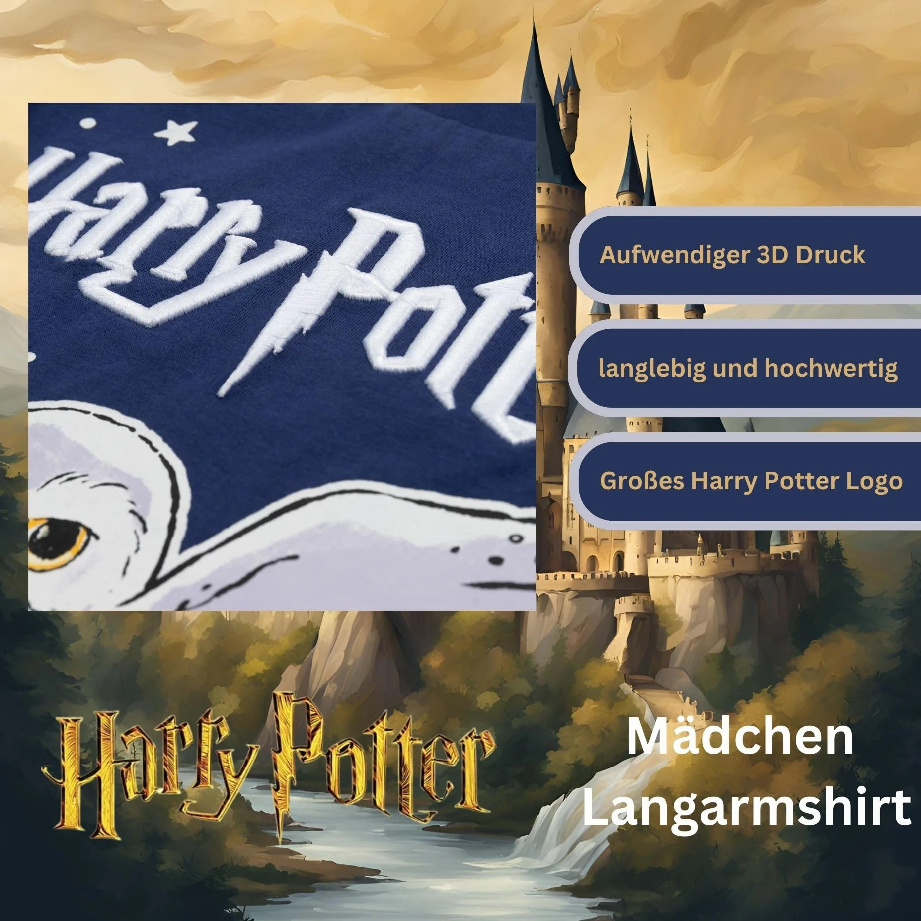 Harry Potter Dziewczęcy sweter Hogwart koszulka z długim rękawem - T-shirt z motywem Hedwigi - 100% bawełna - wygodna koszulka rekreacyjna dla dzieci