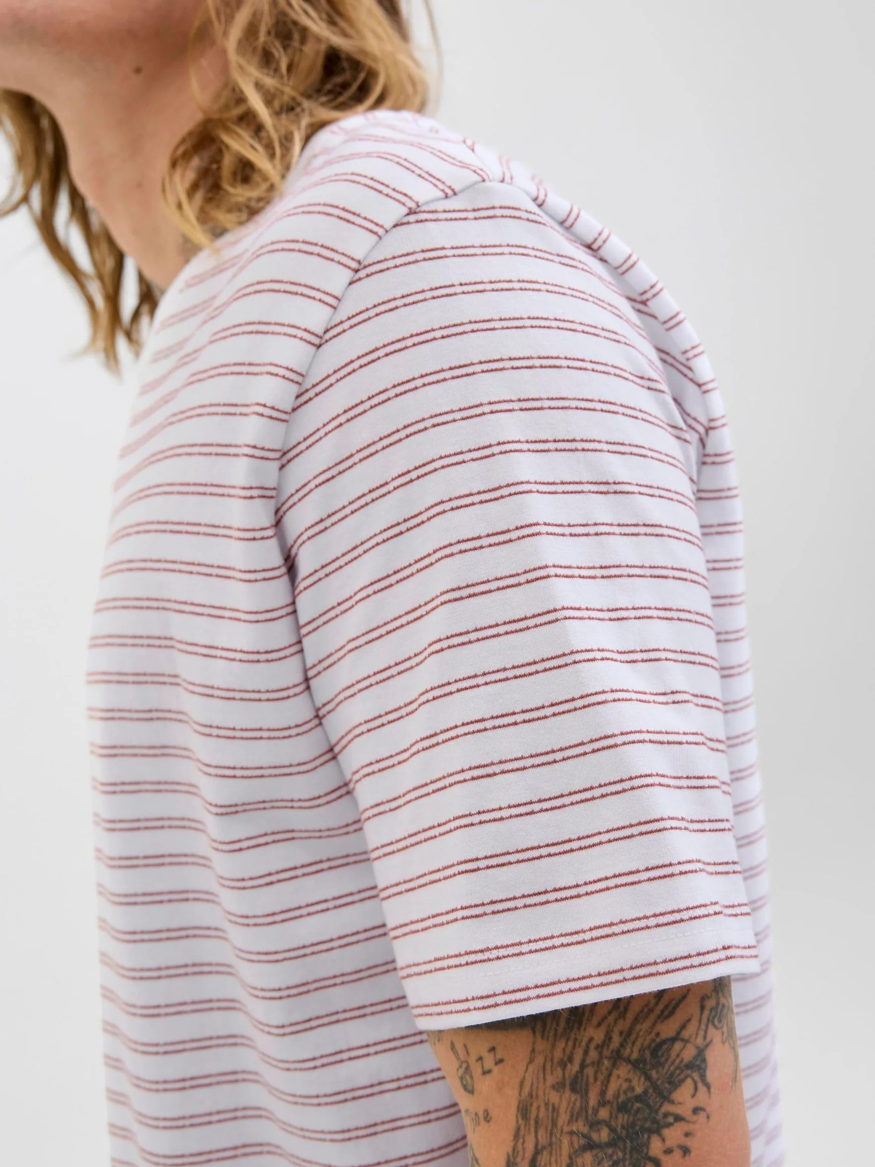 JACK & JONES Koszulka męska Jorcanggu Stripe Tee SS Crew Neck, Bright White, M