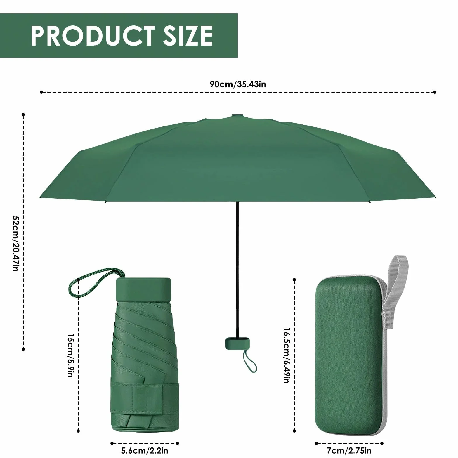 AKONE Parasol z etui, ultralekki, mini parasol przeciwsłoneczny, parasol UV