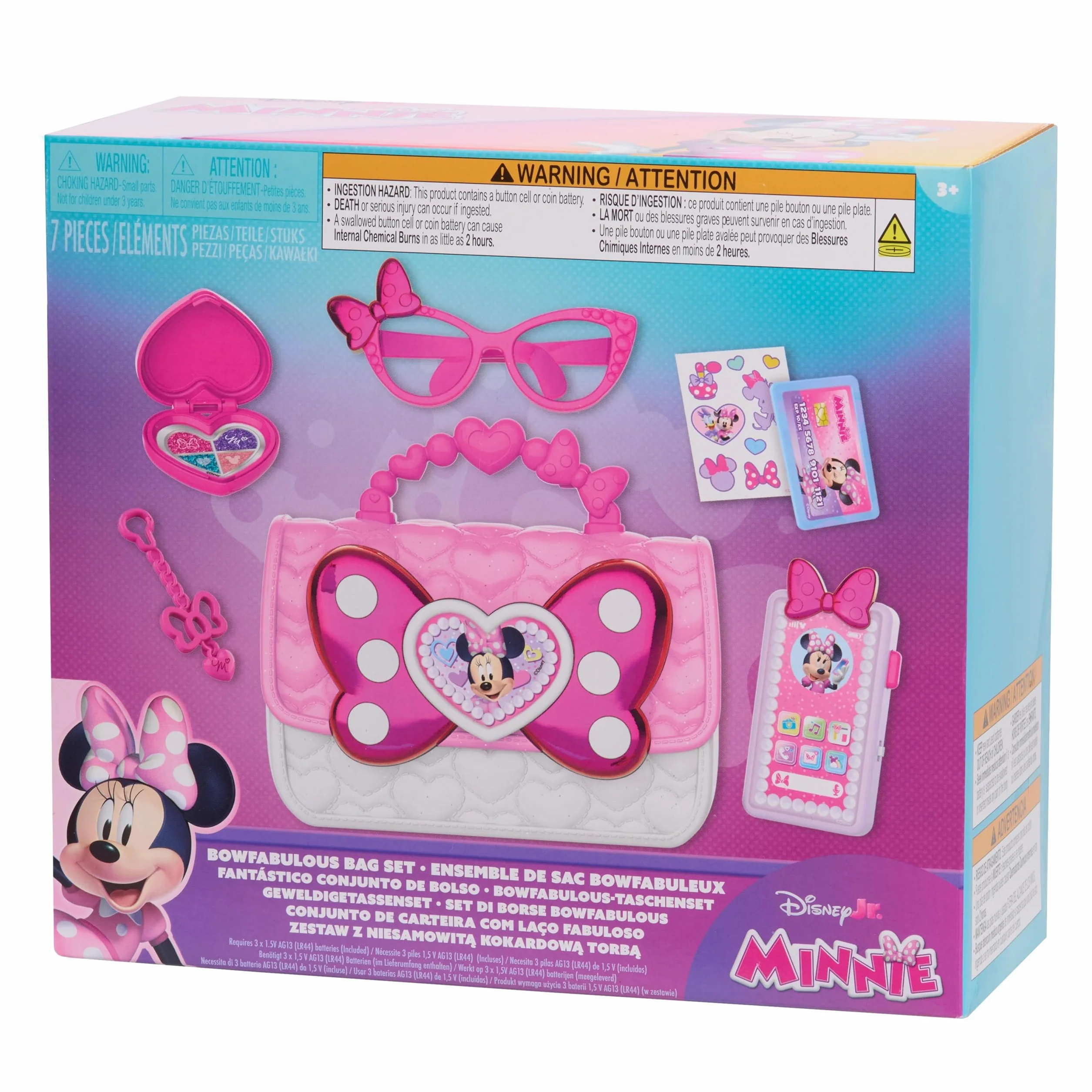 Disney Junior Minnie Mouse Bowfabulous Bag Set, 7-piece Dress Up and Pretend Play Toy Purse