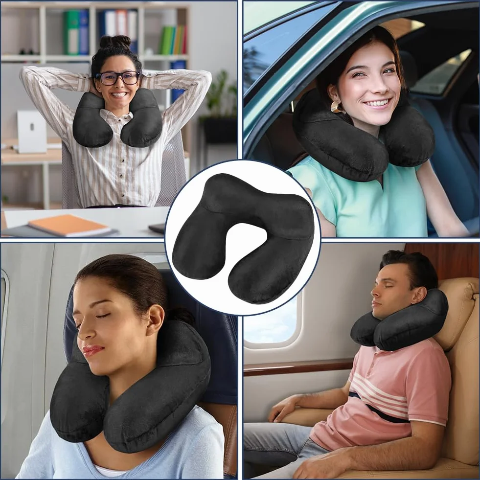 flintronic Nadmuchiwana poduszka podróżna, nadmuchiwana poduszka podróżna do samolotu, miękka, aksamitna poduszka pod szyję, lekka, ergonomiczna poduszka do spania pod szyję, do samolotu, samochodu