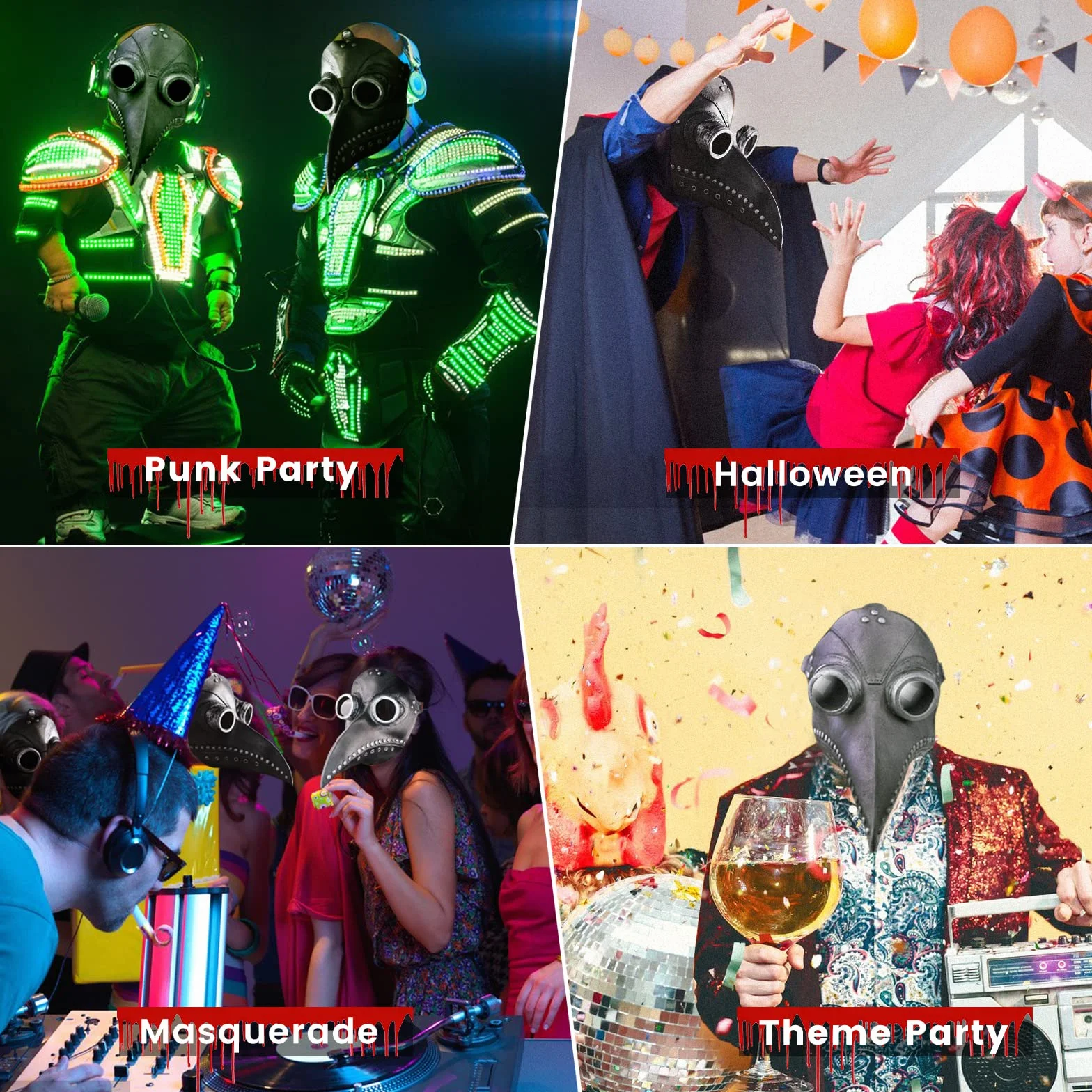 Maska z dziobem na Halloween, średniowieczny lekarz, długi nos, ptasi dziób, karnawał, horror, steampunk, maska na plagę