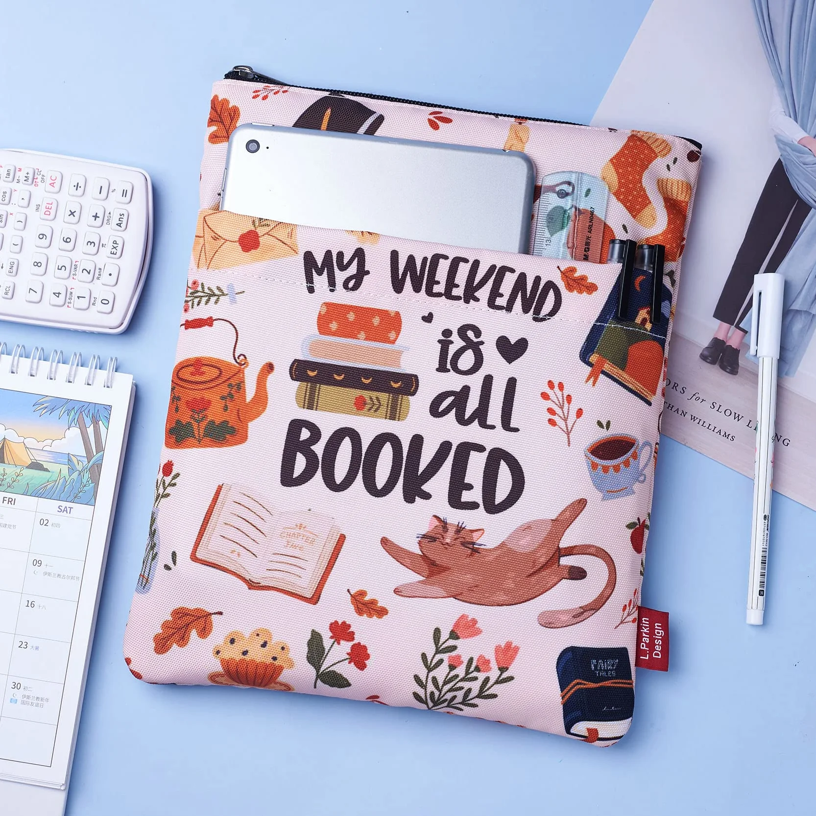 My Weekend is All Booked, pokrowiec na książkę z zamkiem błyskawicznym i kieszenią przednią, okładki na książki w miękkiej okładce, 28 x 21 cm, prezenty dla miłośników książek