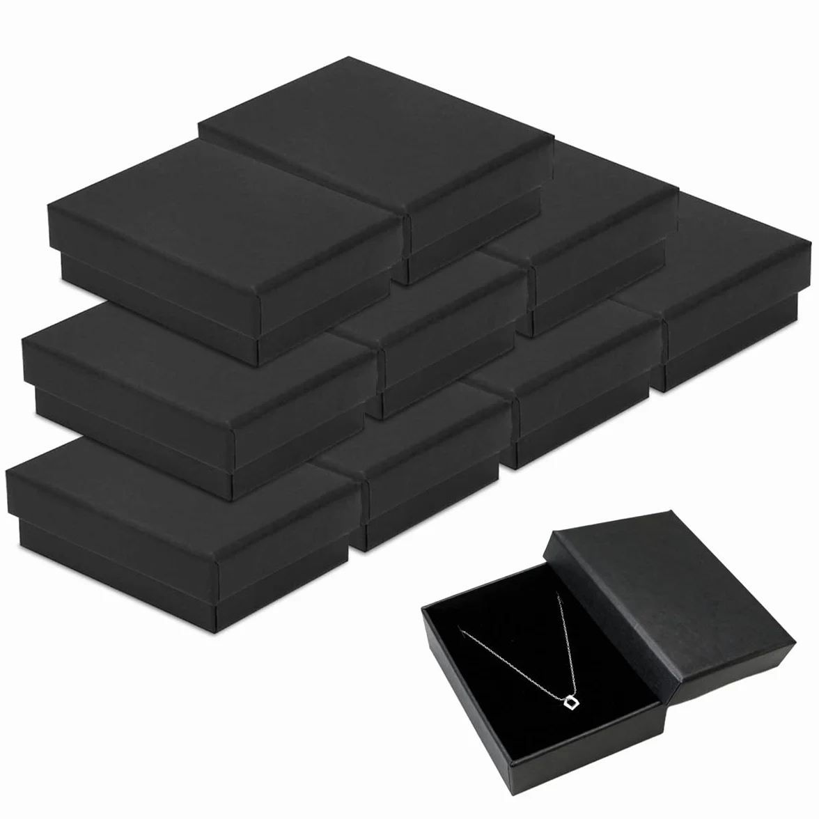 9 sztuk szkatułek na biżuterię z czarnego kartonu, 9 x 7 x 3 cm, pudełko prezentowe, czarne opakowanie na biżuterię na urodziny, wesele (9)