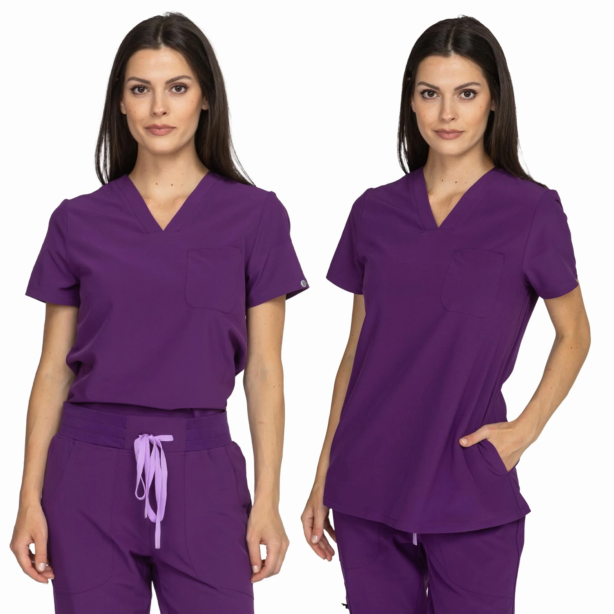 B-well Naomi Damen-Schrubb-Set Schlupfkasack + Schlupfhose Set Medizin Arzt Uniform Schlupfjacke Oberteil mit Hose Medizinische Berufsbekleidung mit Elastan (Aubergine, XL)