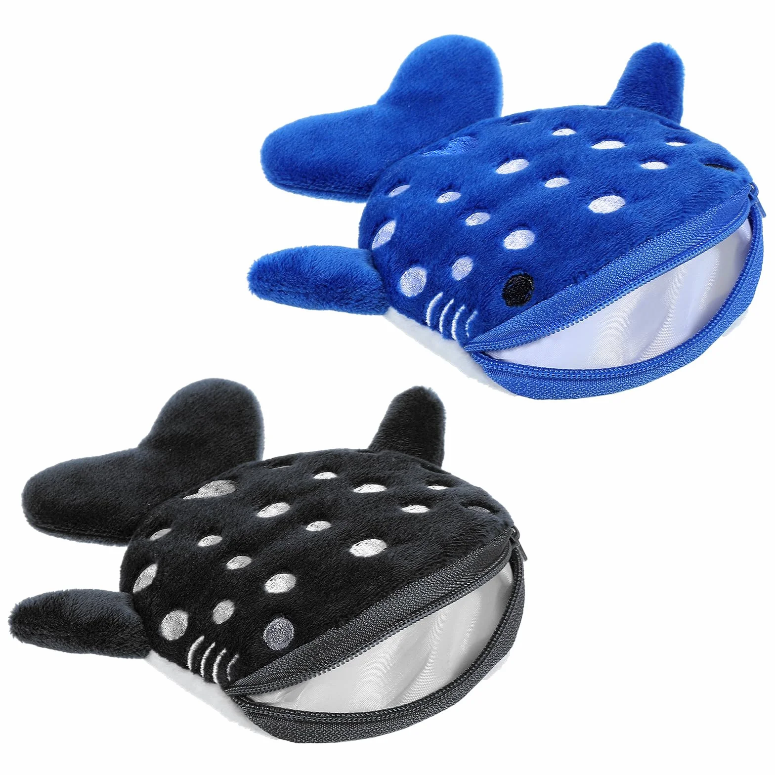 2 sztuki Whale Shark Coin Purse, pluszowa mini portmonetka dla dzieci, słodka mini portmonetka do przechowywania słuchawek, kosmetyków, monet (niebieski i czarny)