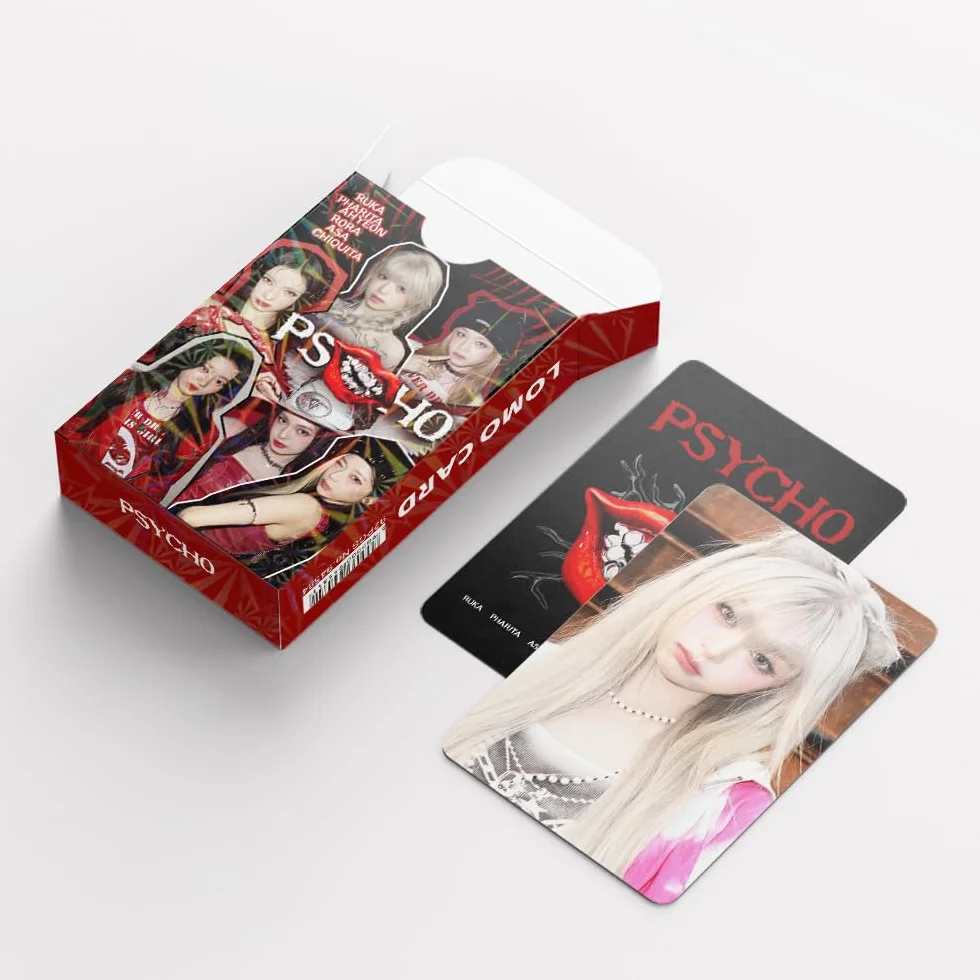 BABYMONSTER Fotokartki, 60 sztuk kart fotograficznych BabyMonster, 32 naklejki, karty nowego albumu BM PSYCHO, karty fotograficzne Baby Monster, niezbędne dla fanów (czerwone)