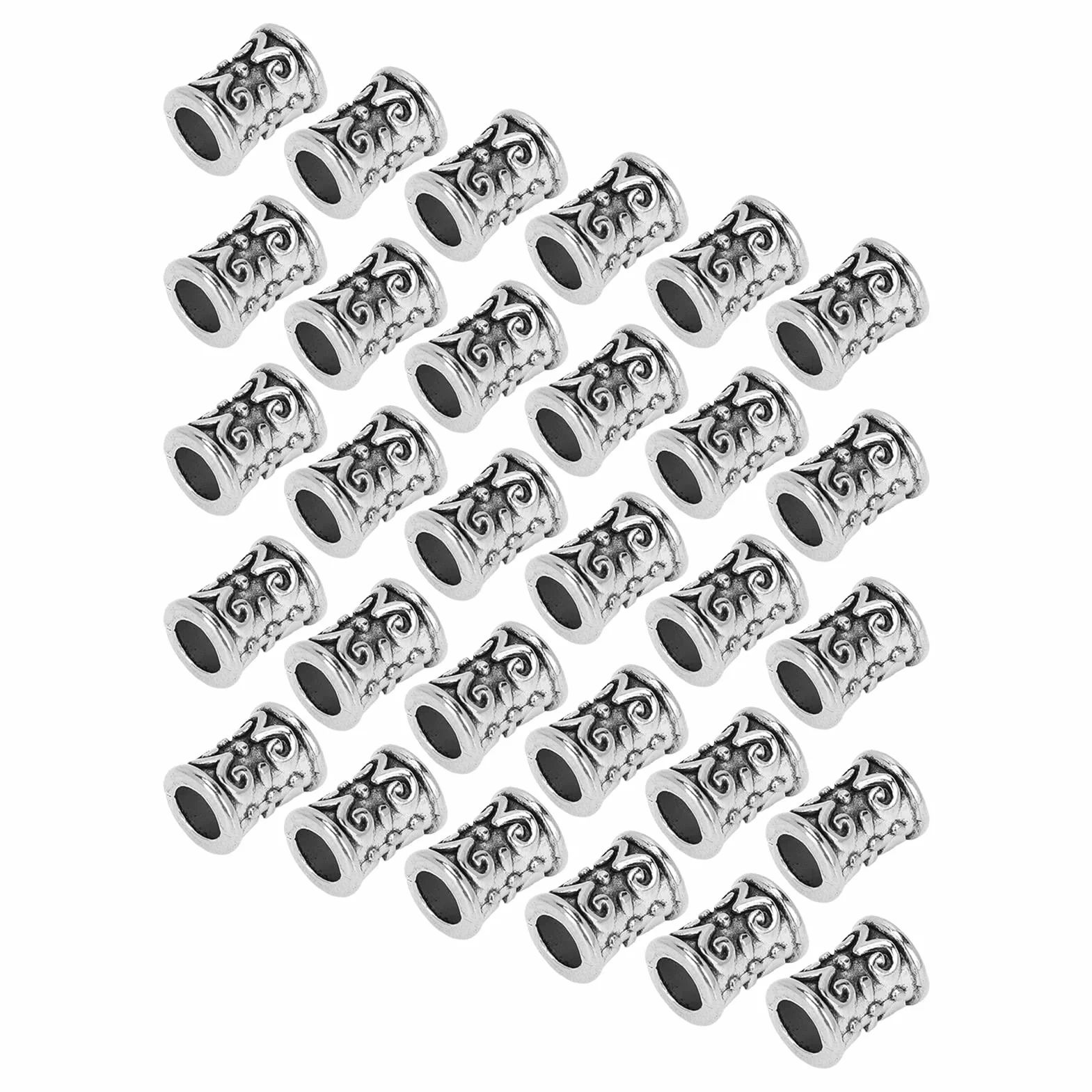 30 Sztuk Koraliki do Włosów Koraliki do Brody Koraliki do Oplatania Norse Viking Koraliki, Koraliki do Włosów Stop Retro Dredy do Włosów Koraliki Akcesoria do Oplatania Włosów(Srebro)