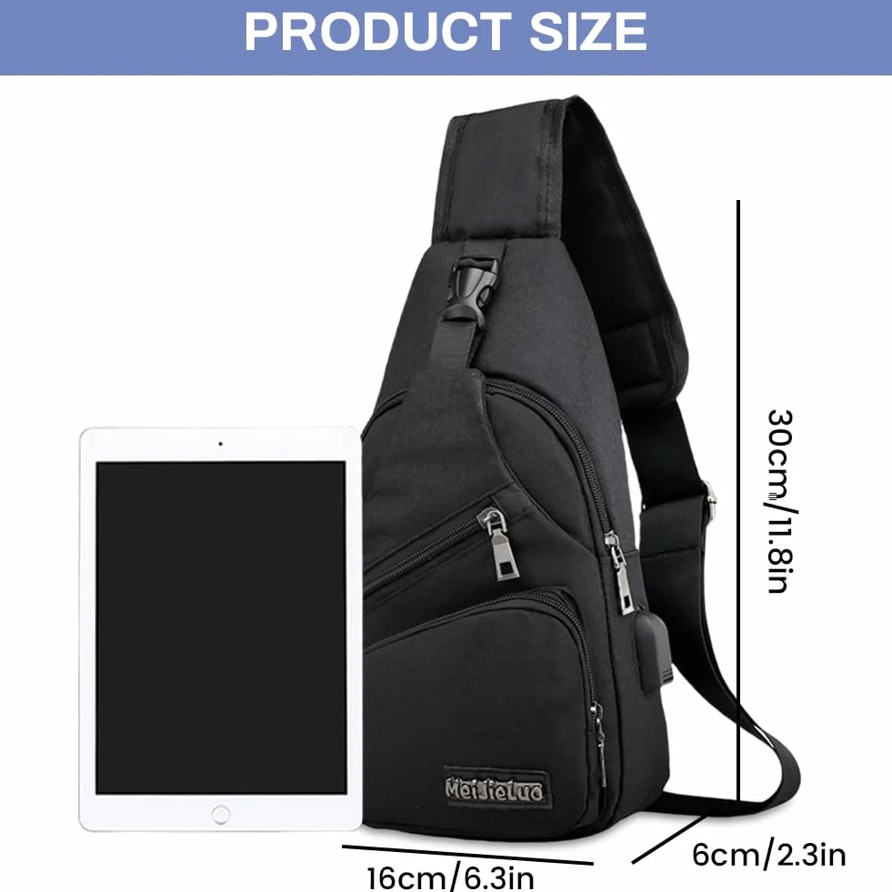 Aucuu Torba antykradzieżowa dla mężczyzn, lekka torba na ramię, torba na klatkę piersiową z ładowaniem przez USB, tkanina Oxford, torba crossbody, torba na ramię, do uprawiania sportu, pracy, jazdy na