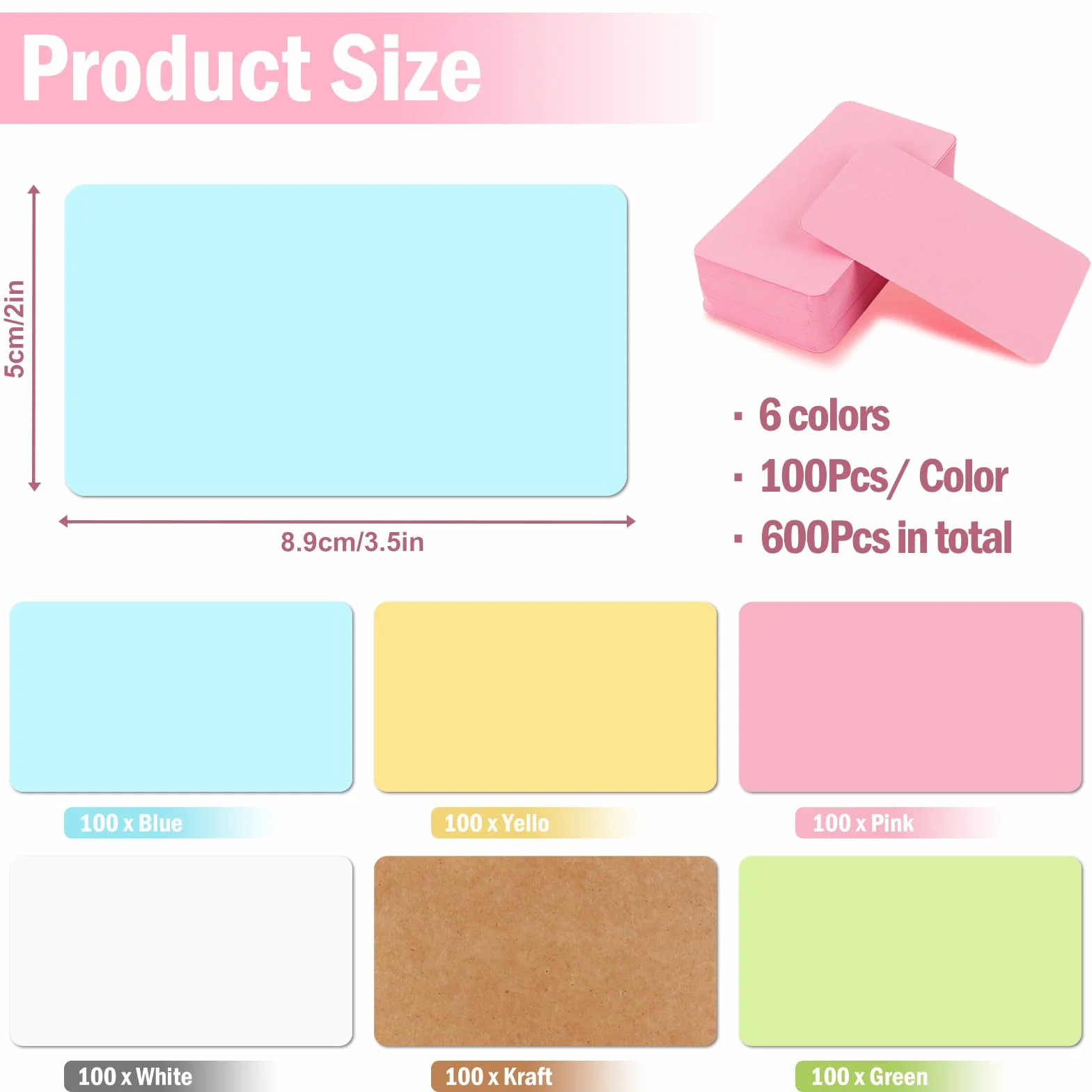 600 sztuk pustych kartek z papieru typu kraft, kolorowy papier, wizytówki, karty do nauki, karty do gry, słownictwo, karty flashcards