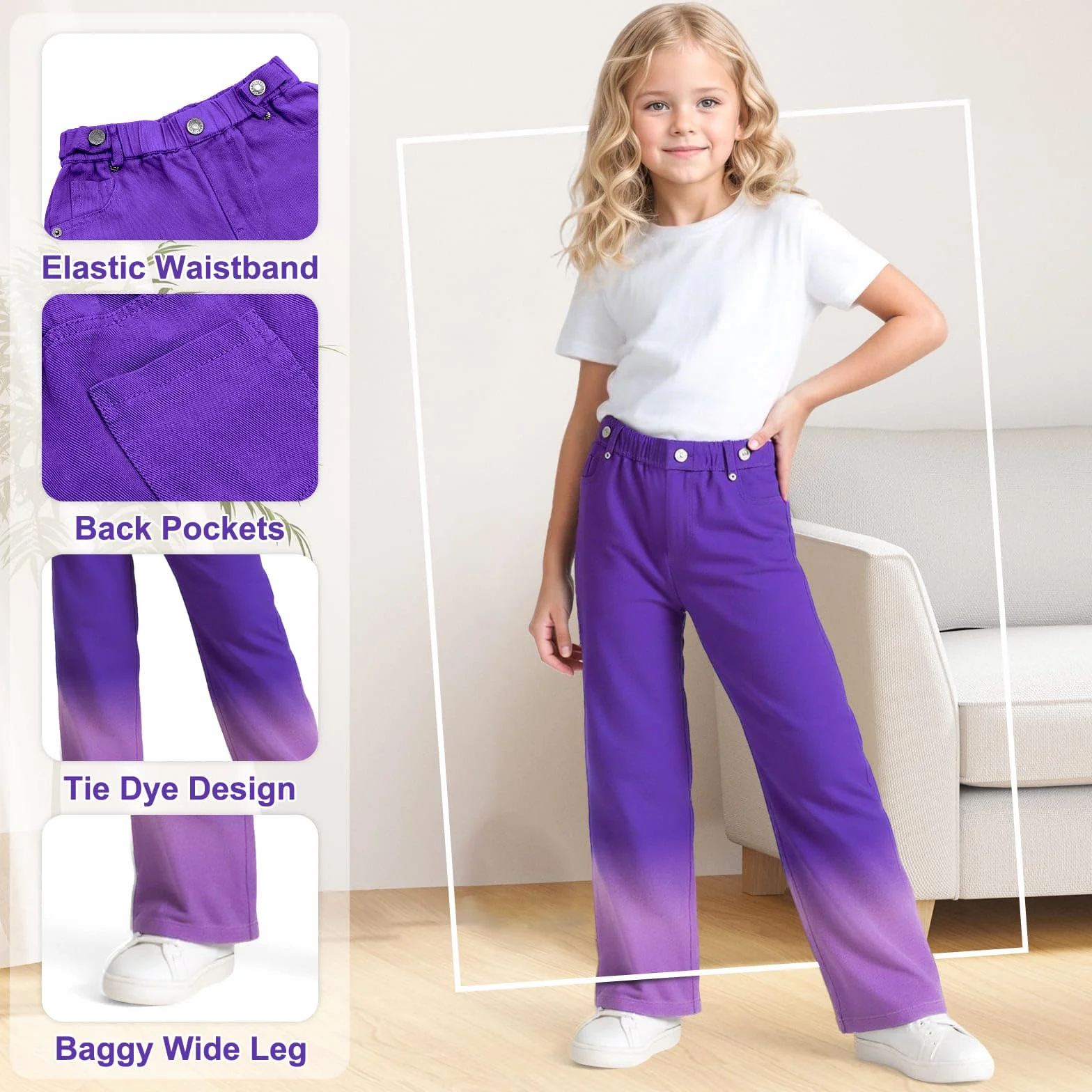 Dżinsy dla dziewczynek szerokie nogawki dżinsy baggy luźne spodnie z elastyczną talią długie rozciągliwe szerokie dżinsy jeansowe z kieszeniami moda na co dzień spodnie dla dzieci 7-14 lat