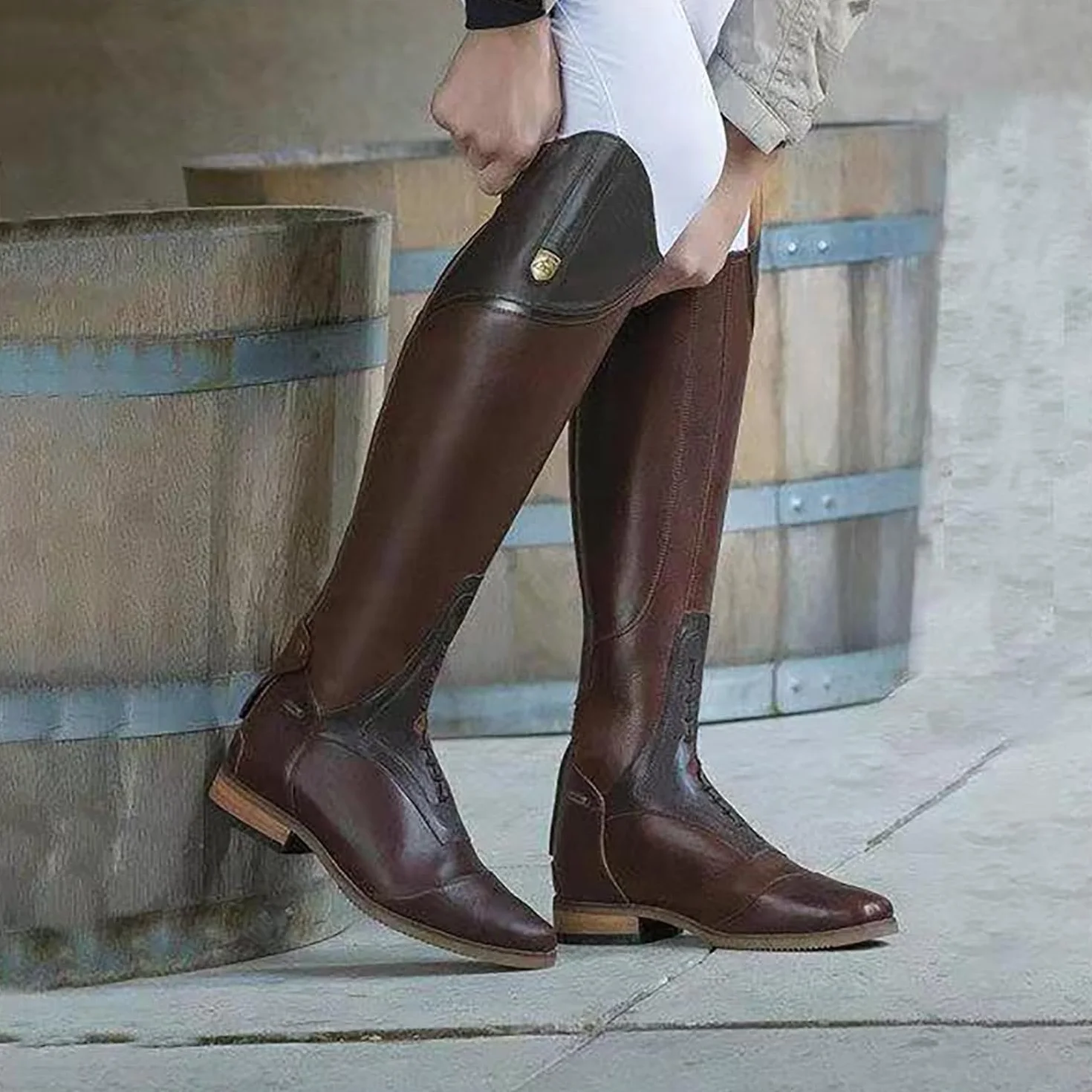 Jesienne Wysokie Buty Jeździeckie (34-48), Odporne Na Zużycie + Zamek Błyskawiczny Z Tyłu, Uniseks/antypoślizgowe, Wysoki/średni Obcas (3-5cm), Na Wiosnę/jesień,41,Black