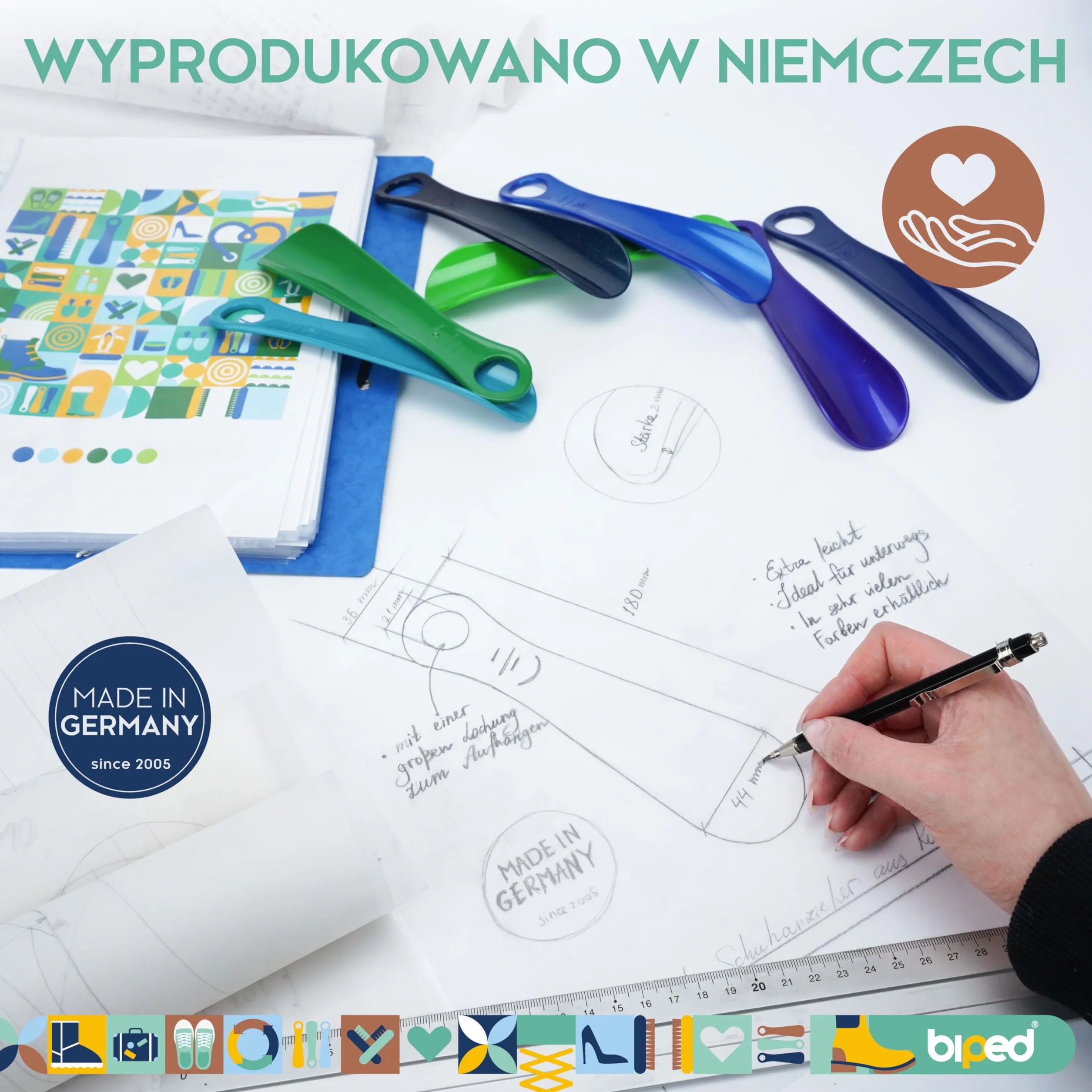 biped łyżka do butów z tworzywa 18 cm – Mini łyżka podróżna ergonomiczna – Idealna dla dzieci i dorosłych – Praktyczne lekkie akcesorium z2798(Petrolowy)
