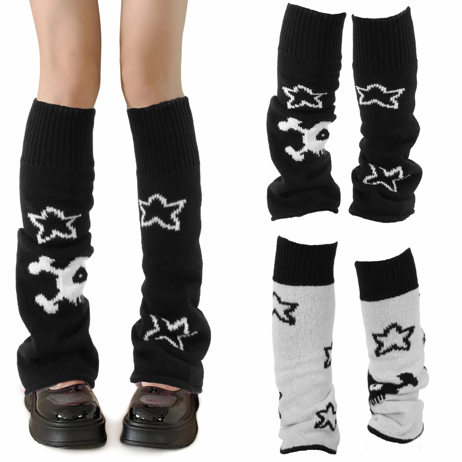 Nogeqi 1 para luźnych, dzierganych getrów na nogi, gotyckie, Y2K, długie skarpetki, japońskie skarpety , ocieplacze na nogi, lata 80., Harajuku, Legwarmers, dziewczęce, kawaii, dzianinowe getry